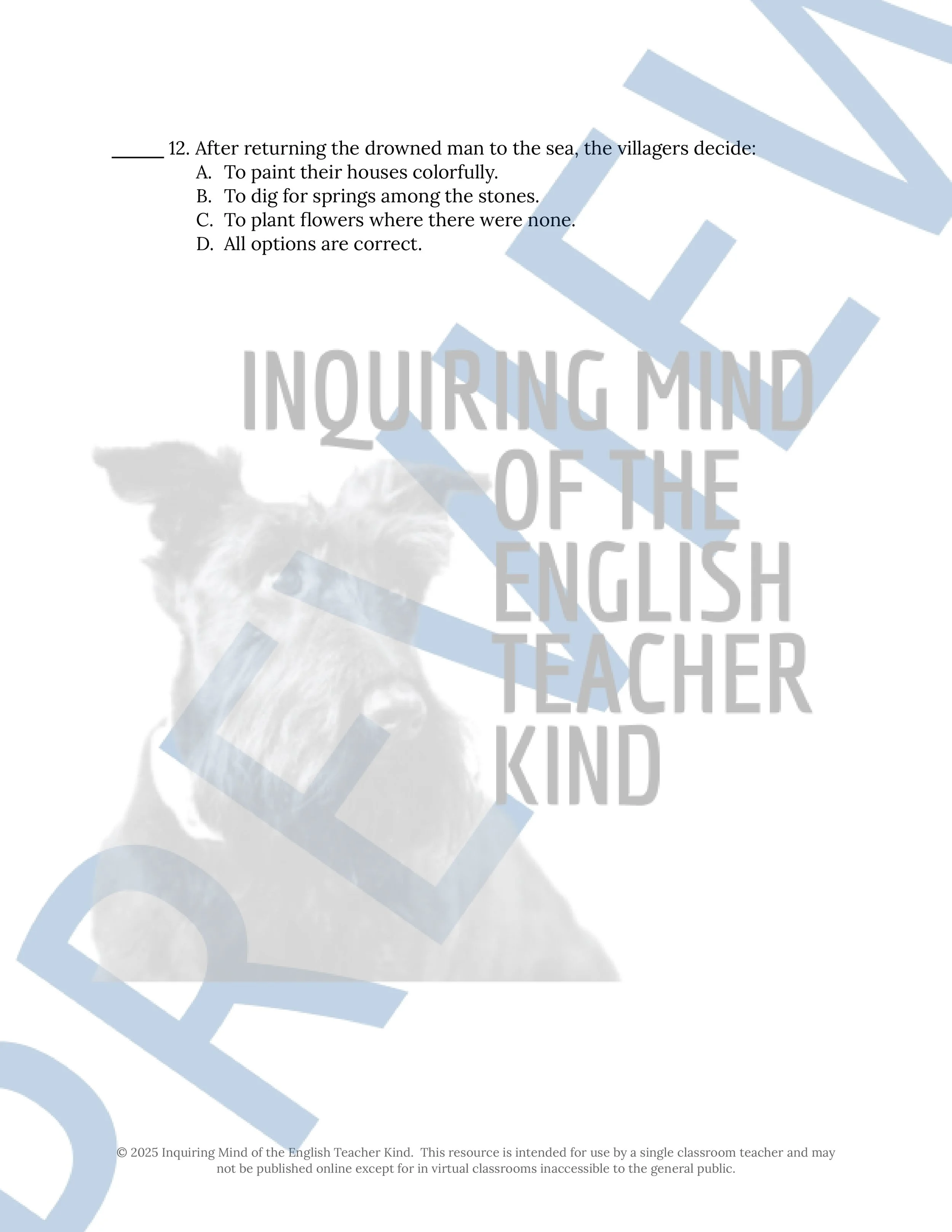 "The Handsomest Drowned Man in the World" by Gabriel Garcia Marquez Quiz, Worksheets, and Vocabulary Games for High School from Inquiring Mind of the English Teacher Kind