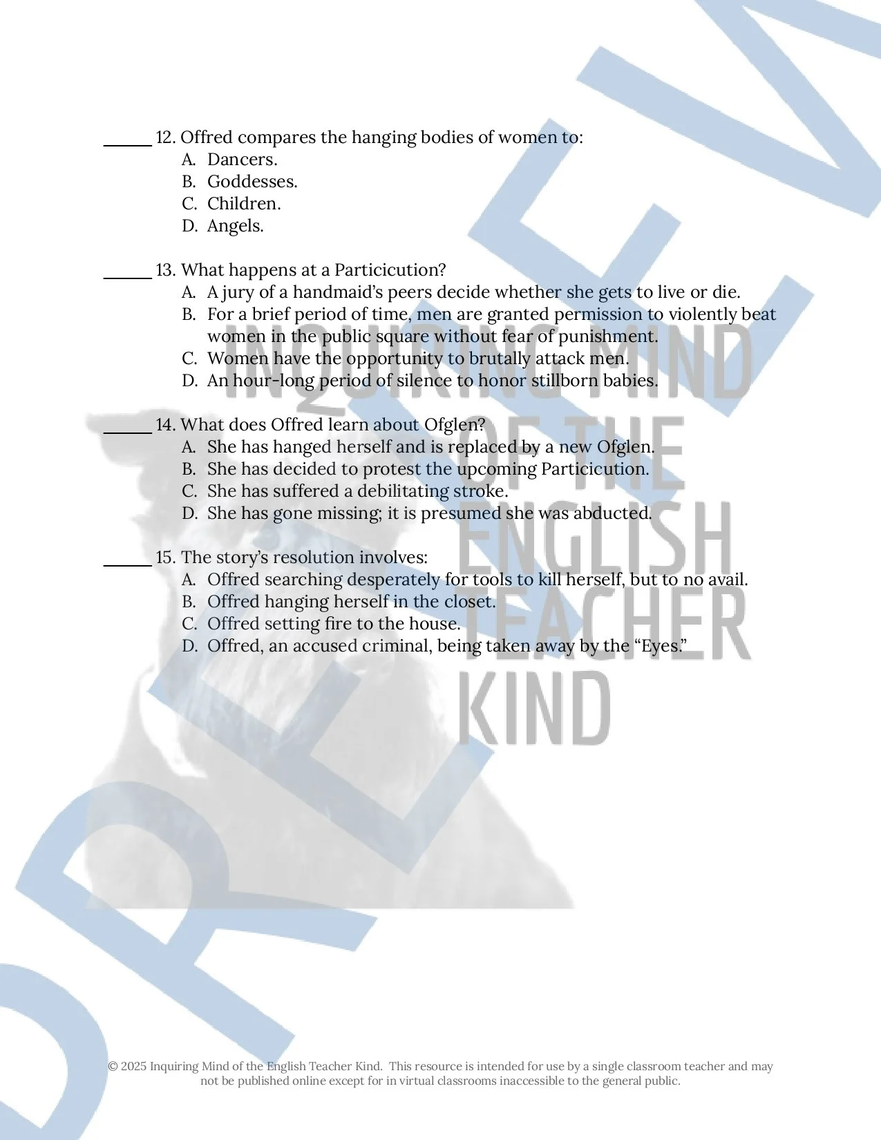 The Handmaid's Tale Quizzes, Worksheets, Vocabulary Games, Project, and ...