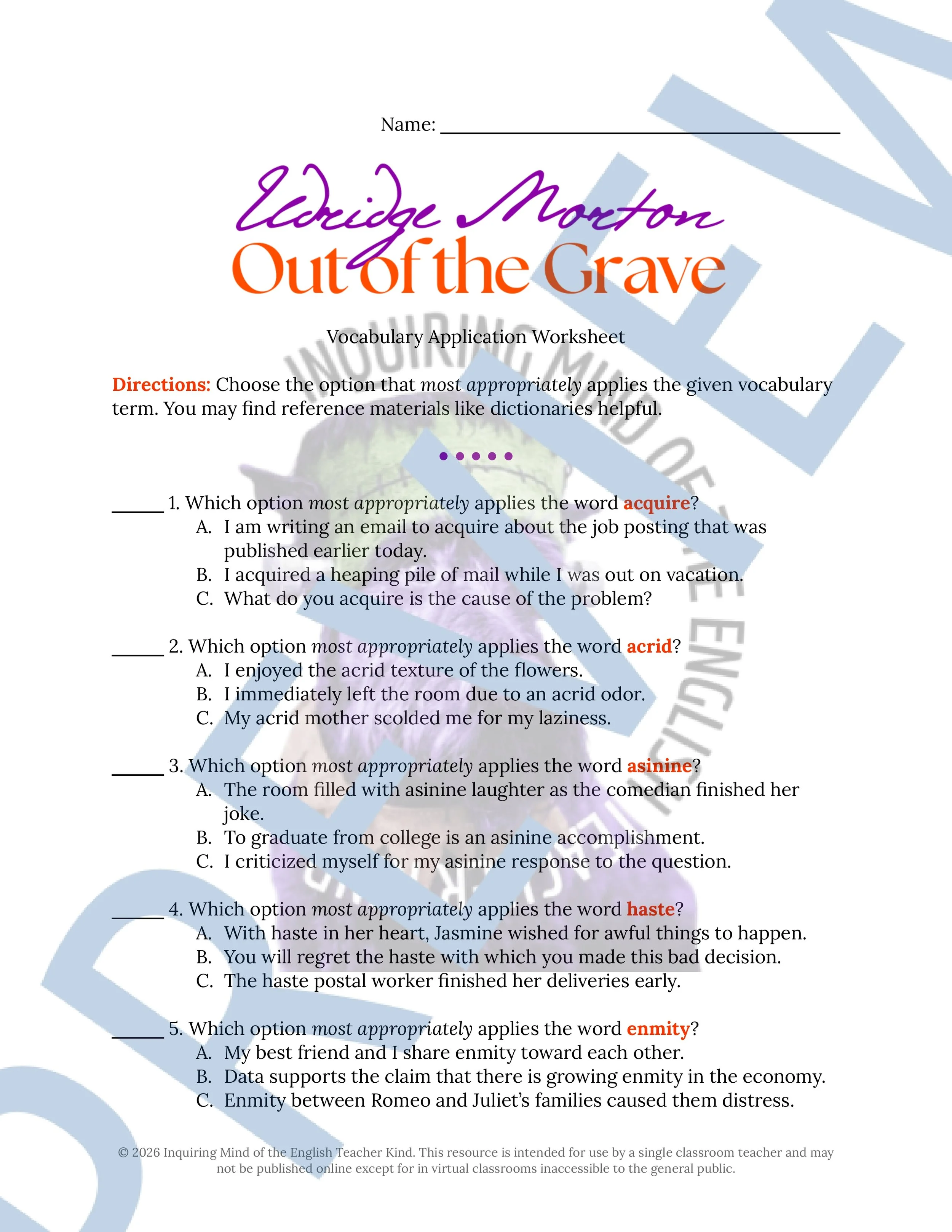 Out of the Grave by Eldridge Morton Vocabulary Activities  - High School Short Story for the Halloween Season (2).jpg
