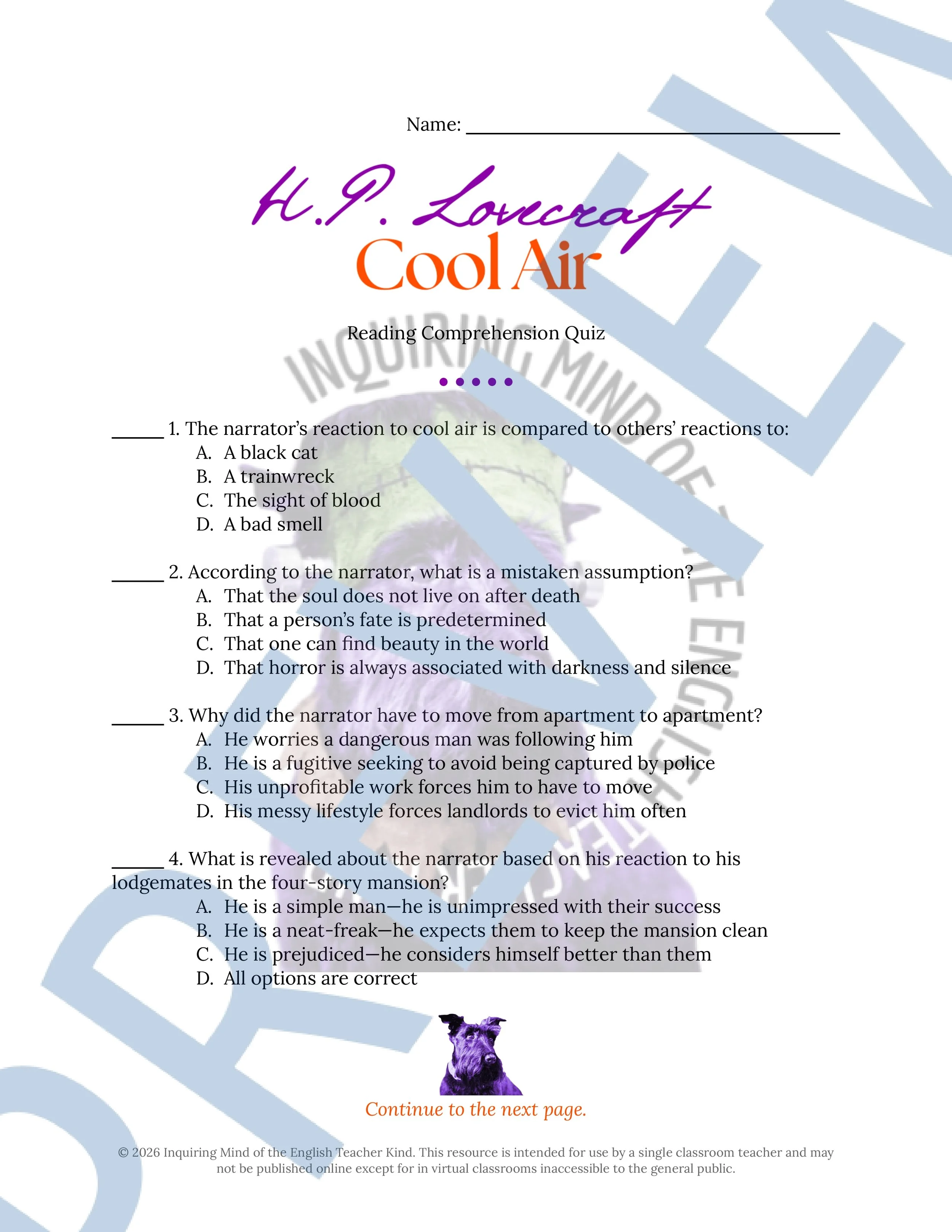 Cool Air by H.P. Lovecraft Quiz and Answer Key - High School Short Story Assessment for High School English Language Arts (1).jpg