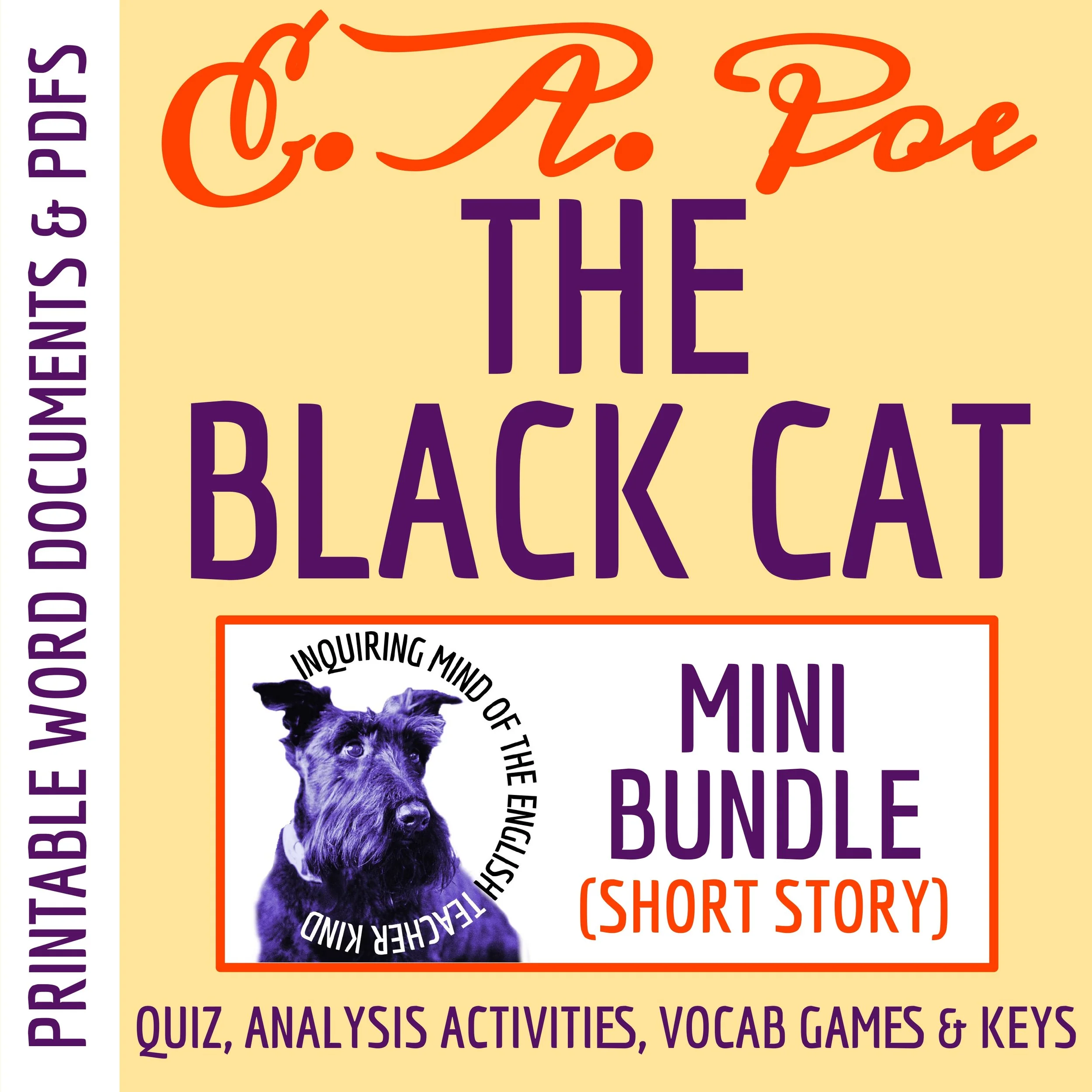 "The Black Cat" by Edgar Allan Poe Quiz, Close Reading Worksheets, and Vocabulary Games