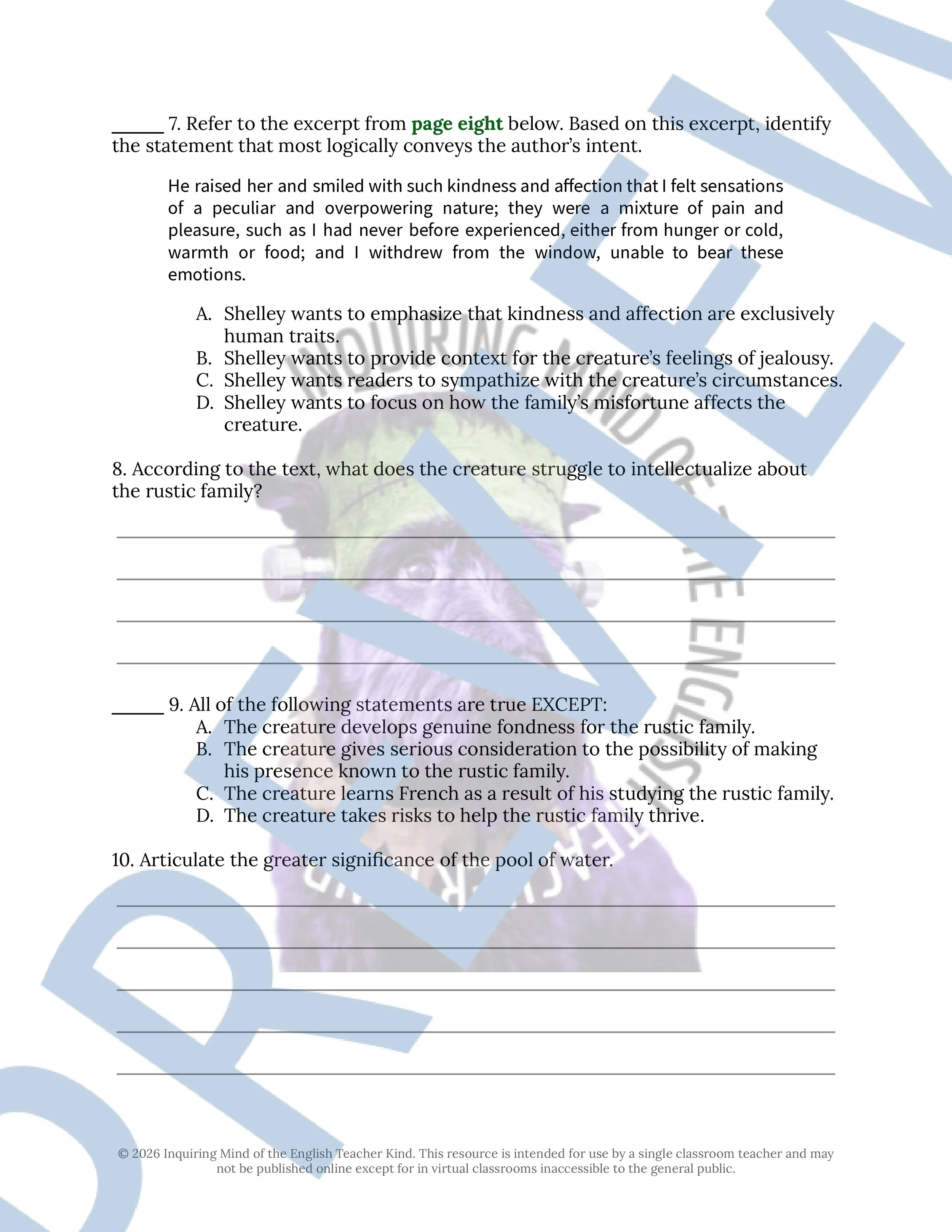 Frankenstein Chapters 10, 11, and 12 Close Reading Analysis Worksheet and Answer Key for High School English Language Arts (3).jpg