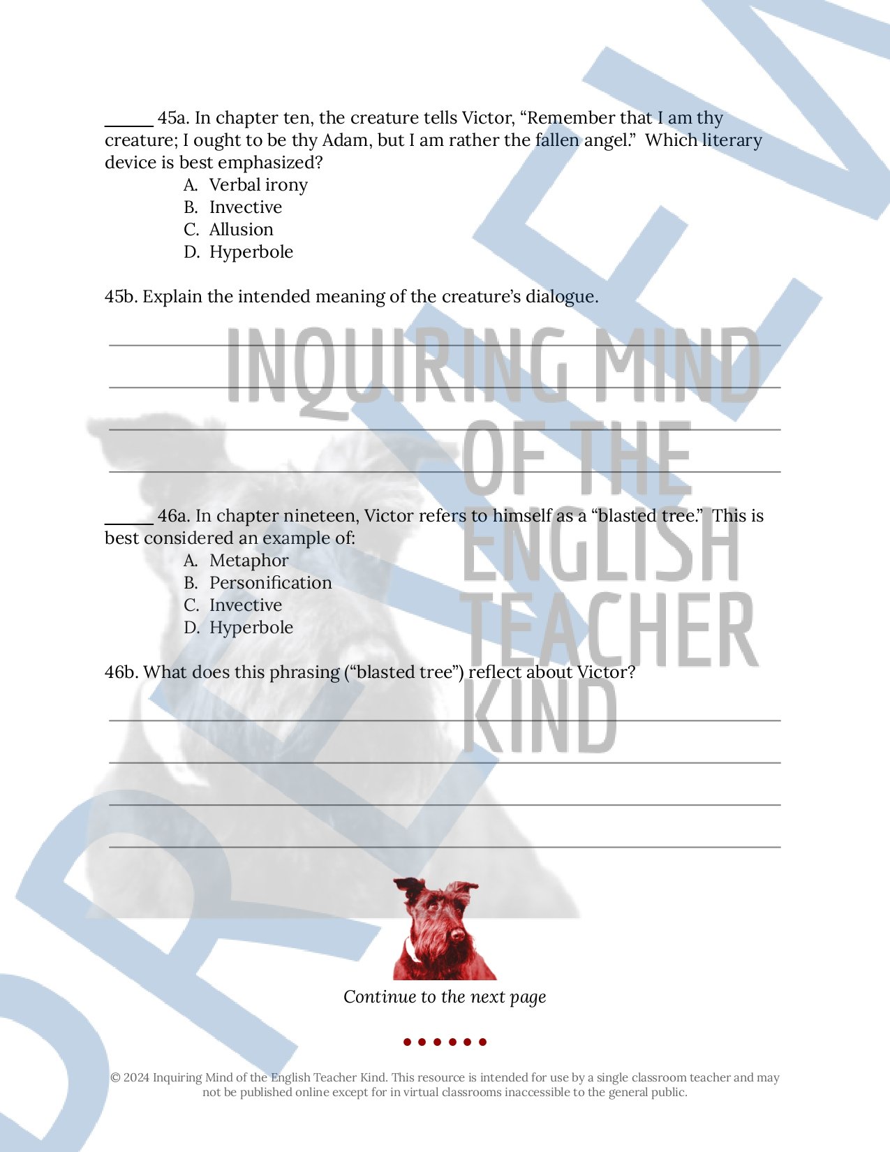 Frankenstein by Mary Shelley Test, Answer Key, and Study Guide for High School