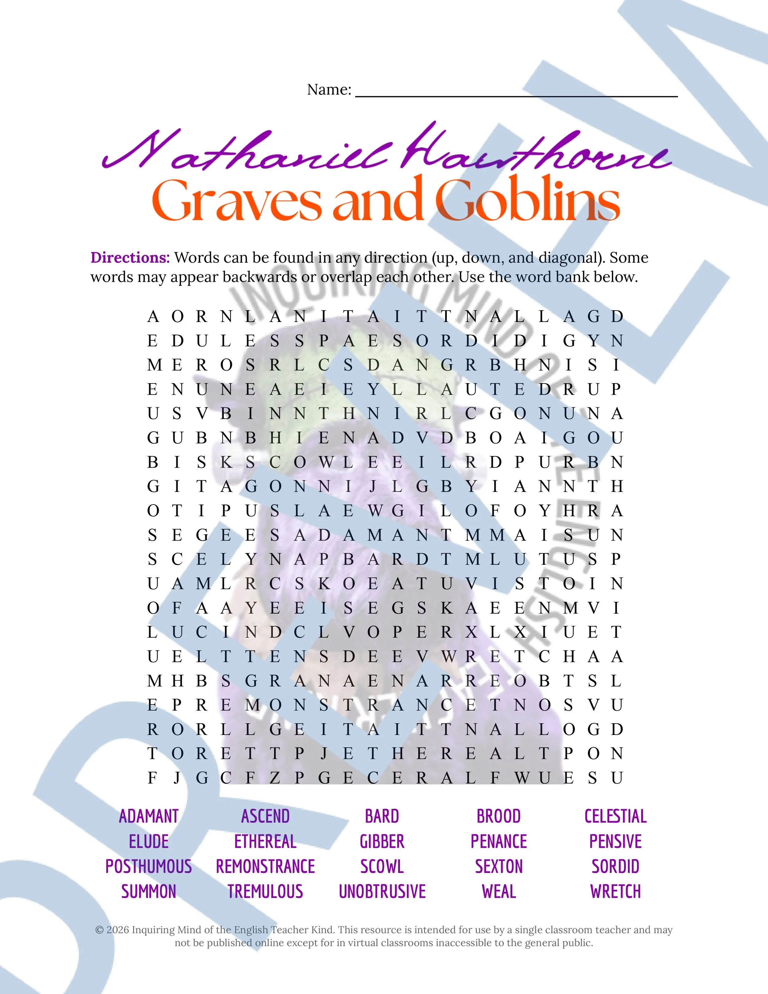 Graves and Goblins by Nathaniel Hawthorne Vocabulary Activities (4).jpg