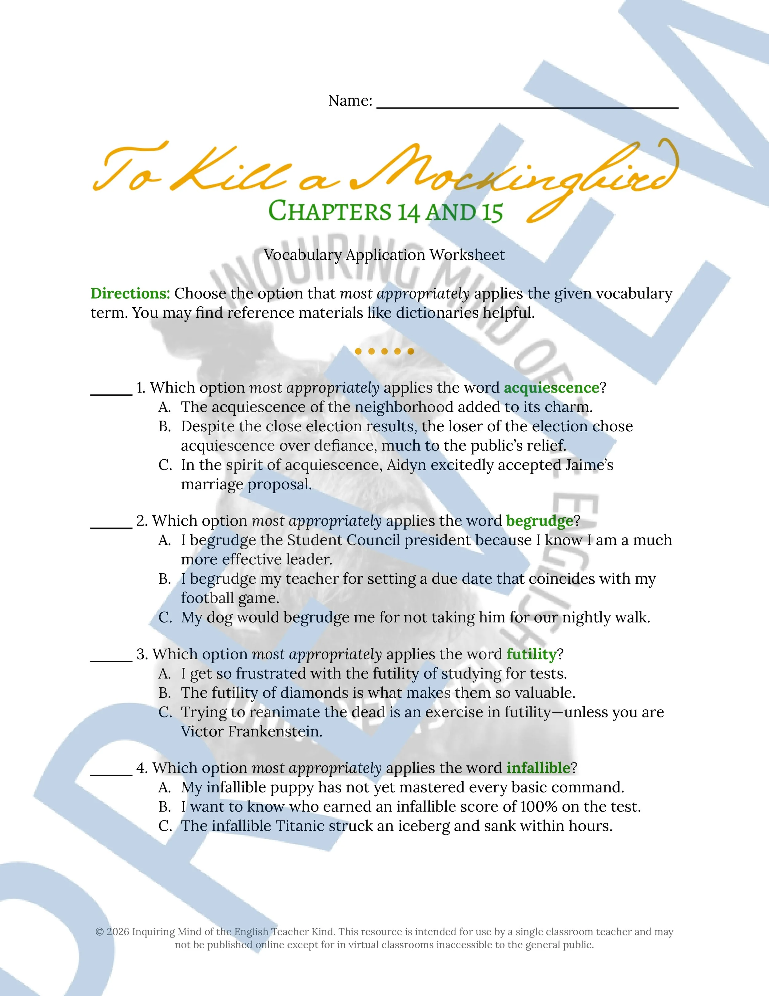 To Kill a Mockingbird Chapters 14 and 15 Vocabulary Worksheet, Crossword Puzzle, and Word Search Game for High School ELA (1).jpg