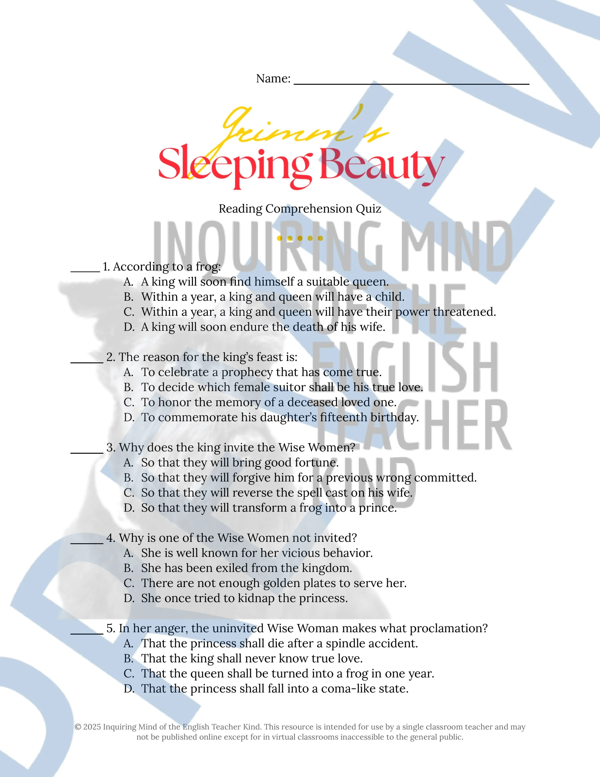 Sleeping Beauty  Grimm_s Fairy Tale Quiz and Answer Key from Inquiring Mind of the English Teacher Kind (1).jpg