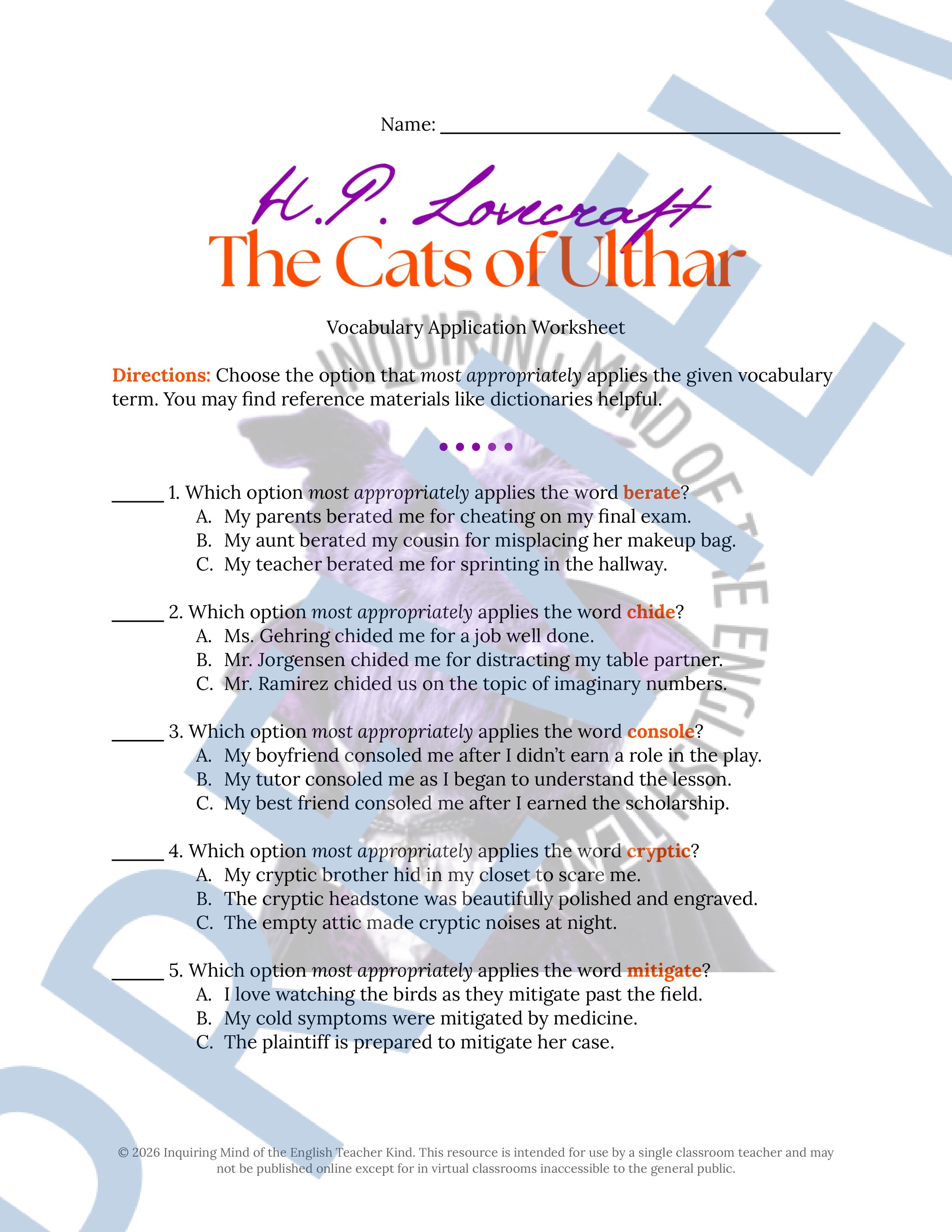 The Cats of Ulthar by H.P. Lovecraft Vocabulary Activities (1).jpg