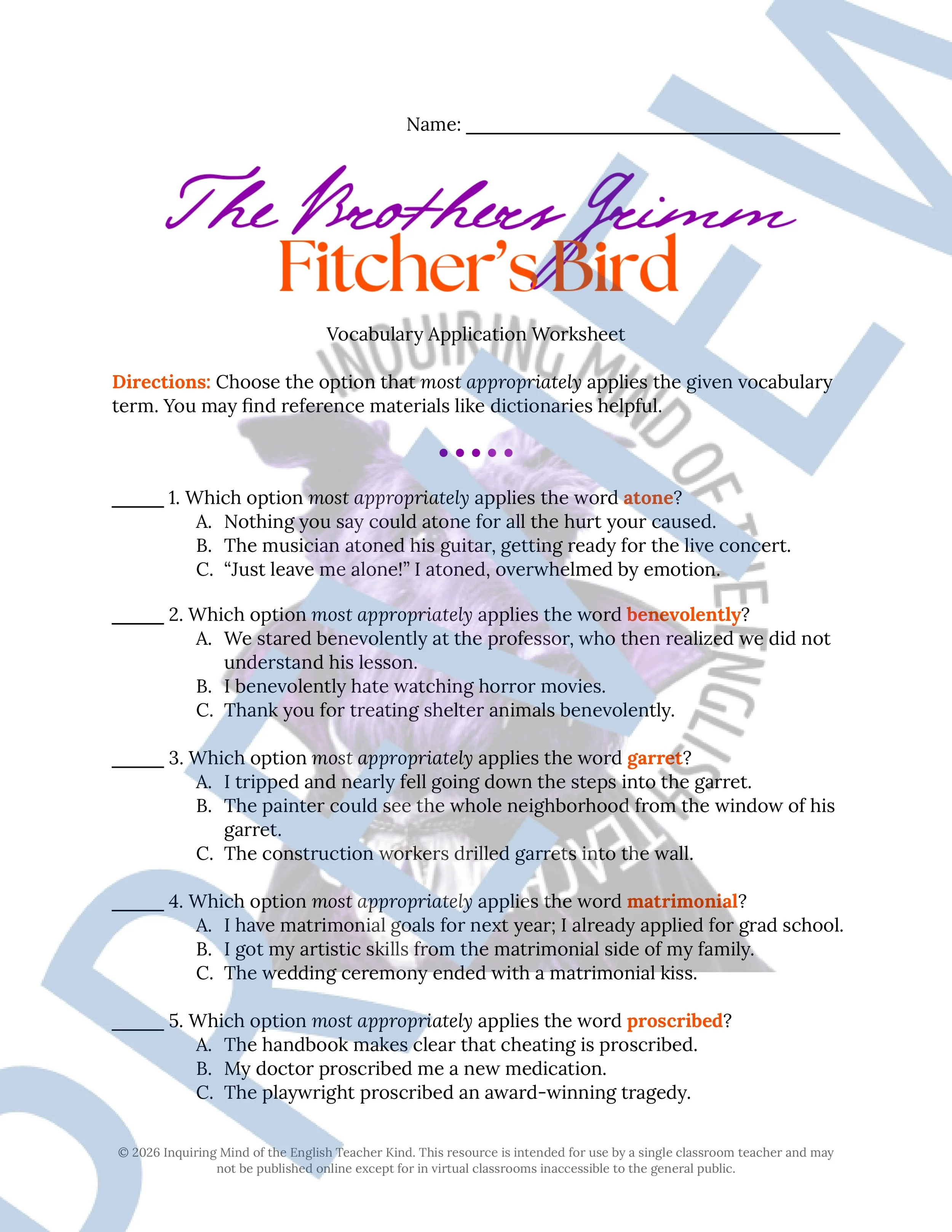 Fitcher's Bird by the Brothers Grimm Vocabulary Activities (1).jpg
