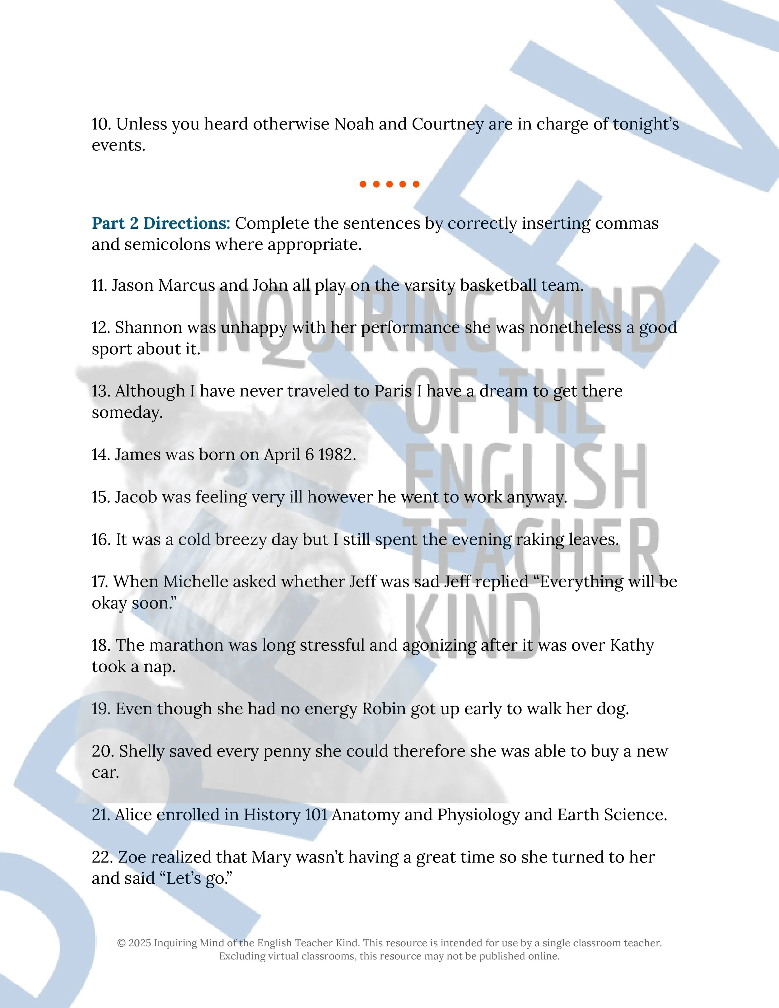 Grammar Review Worksheet on Commas, Semicolons, and Conjunctions from Inquiring Mind of the English Teacher Kind (14).jpg