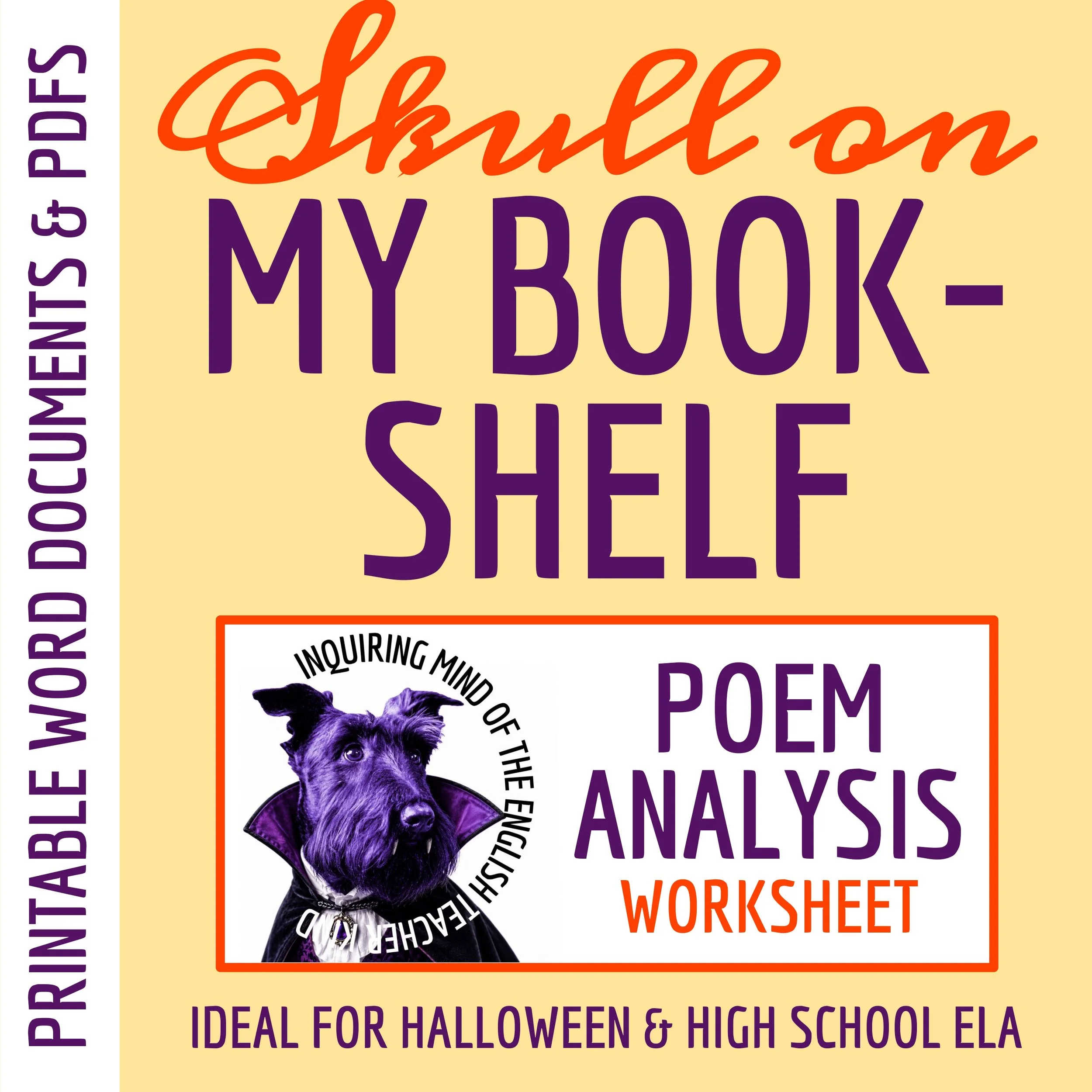 "To a Skull on My Bookshelf" by Elizabeth Virginia Raplee Poem Analysis Worksheet | Gothic Halloween Poetry