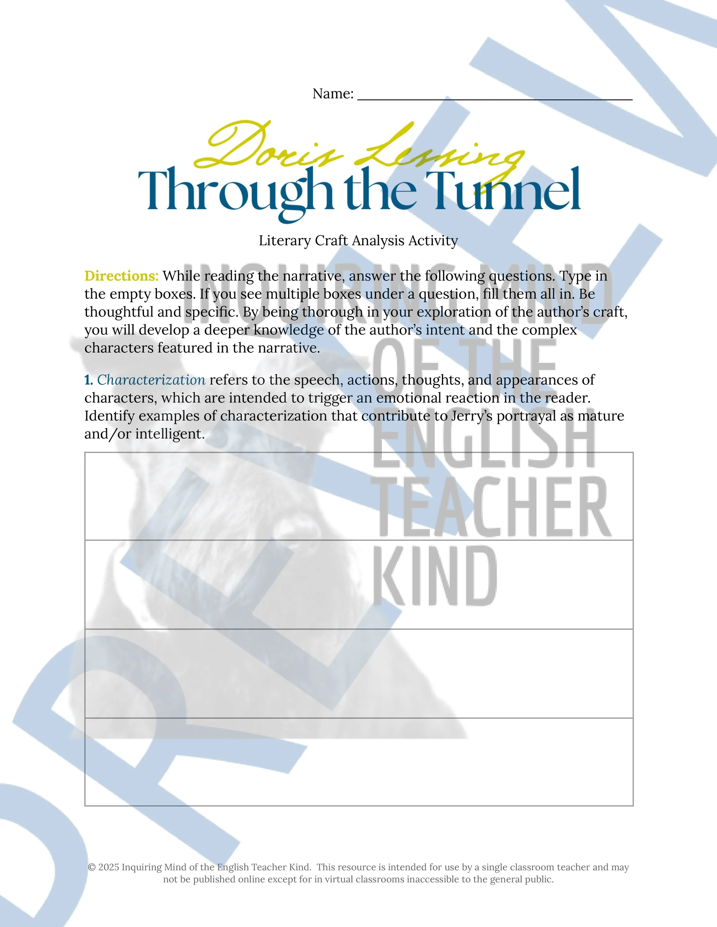 "Through the Tunnel" by Doris Lessing Quiz, Analysis Activities, Vocabulary Games, and Answer Keys for High School from Inquiring Mind of the English Teacher Kind