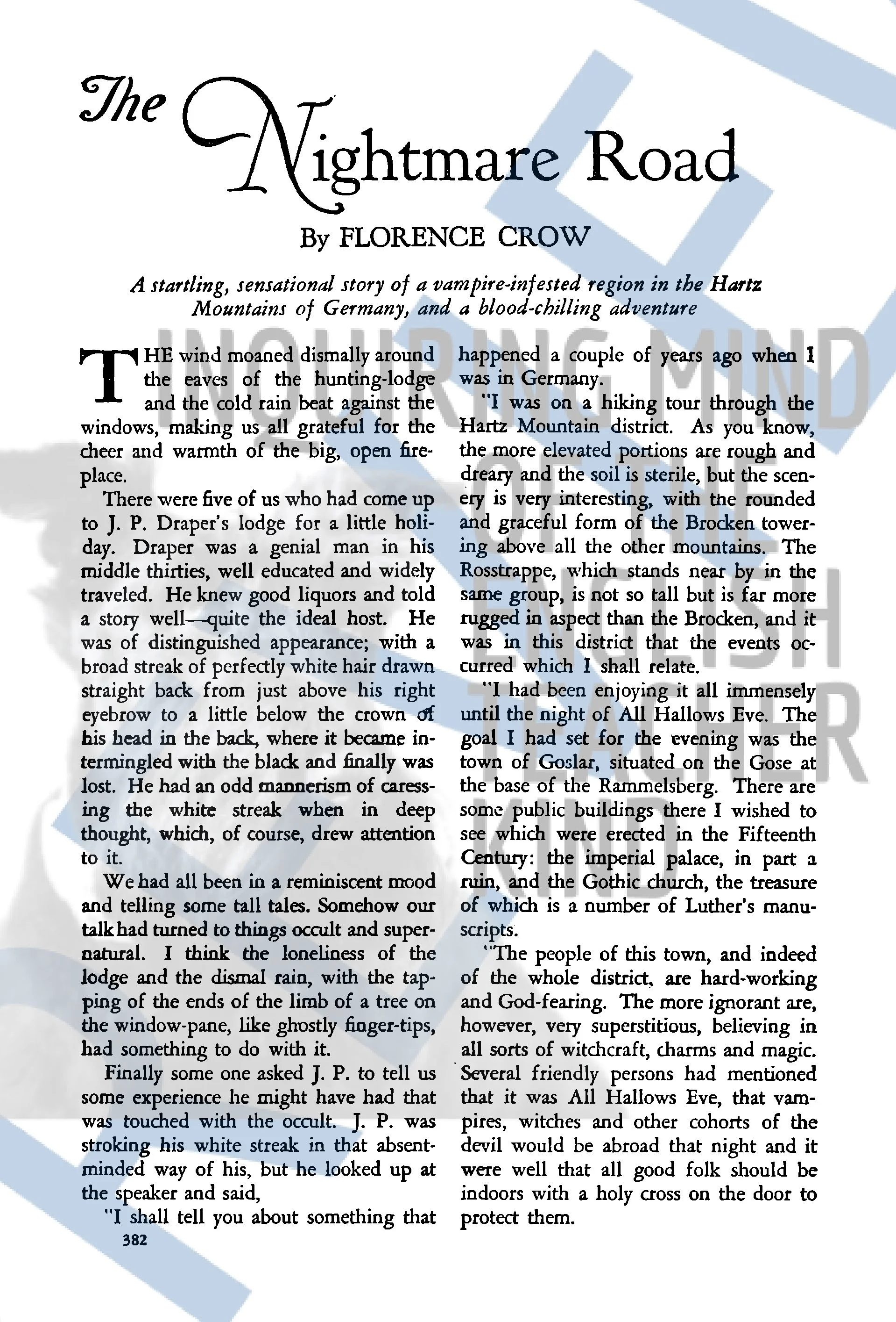 "The Nightmare Road" by Florence Crow Quiz, Analysis Activity, Vocabulary Games, and Halloween Short Story from Inquiring Mind of the English Teacher Kind