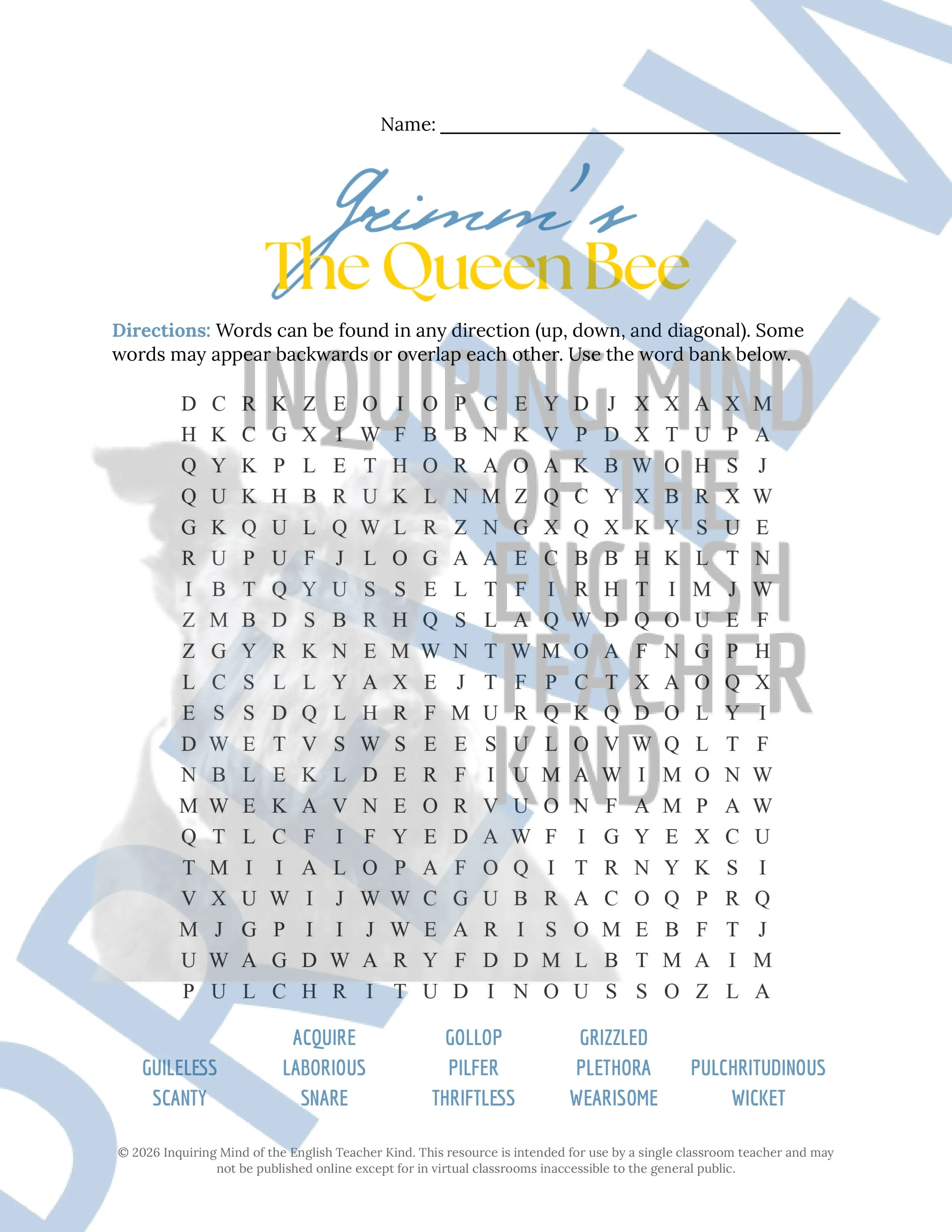 The Queen Bee Grimm's Fairy Tale Vocabulary Activities (4).jpg