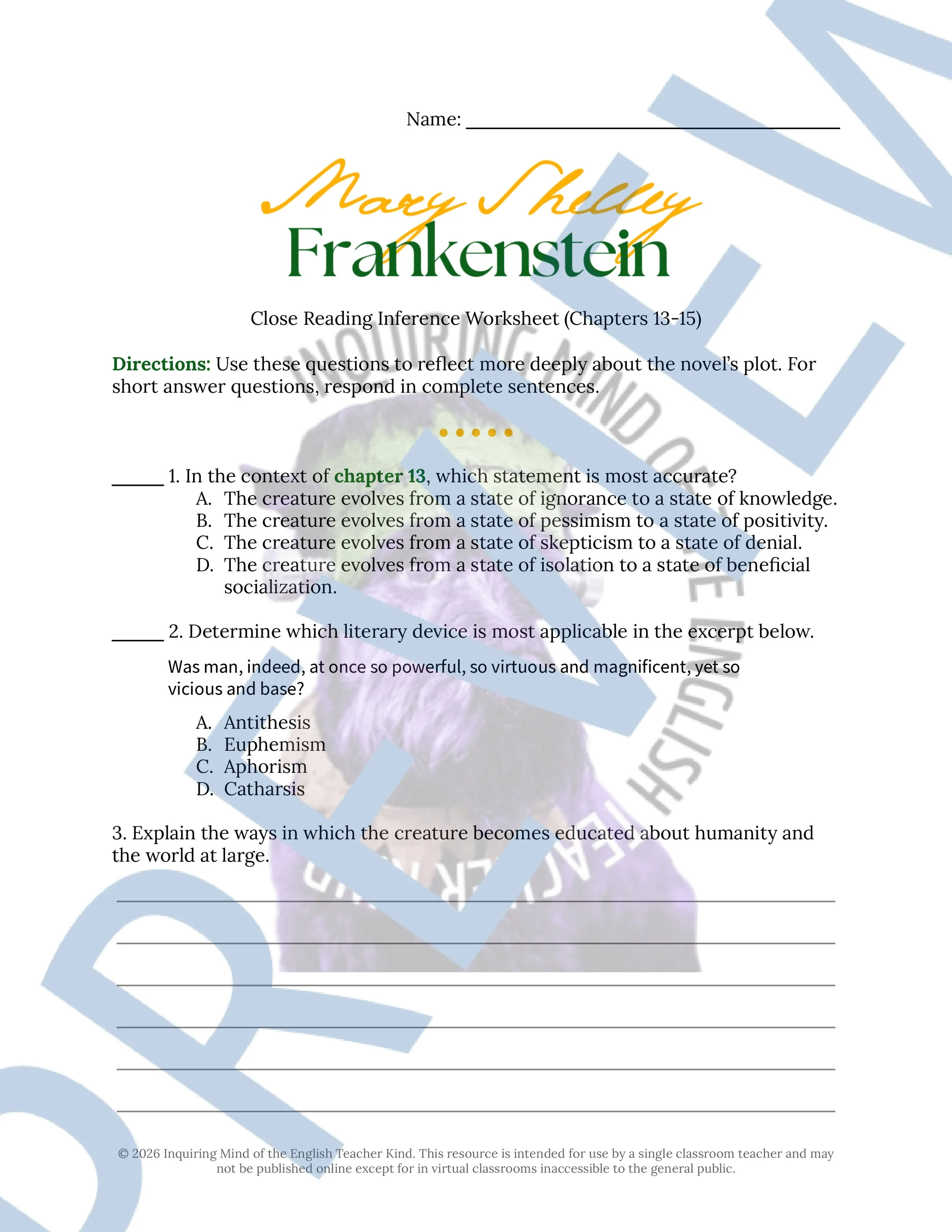 Frankenstein Chapters 13, 14, and 15 Close Reading Analysis Worksheet and Answer Key for High School English Language Arts (1).jpg