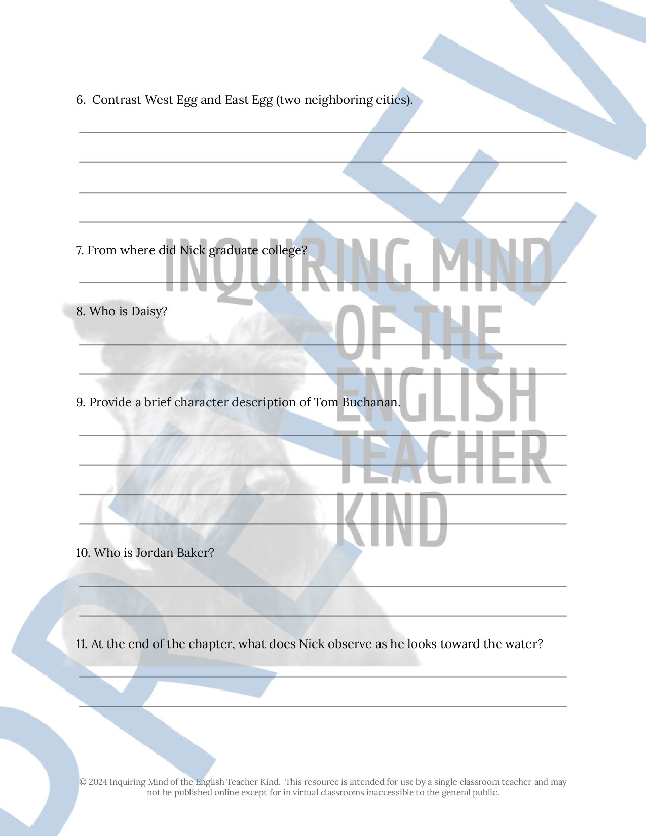 The Great Gatsby by F. Scott Fitzgerald Chapter 1 Quiz, Inference ...