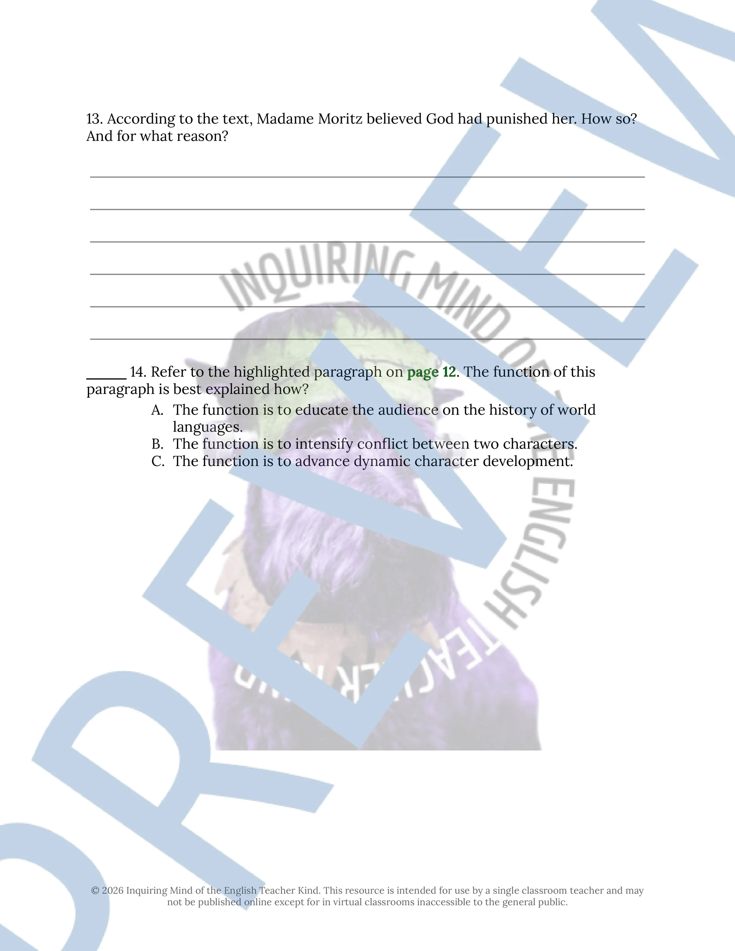 Frankenstein Chapters 4, 5, and 6 Close Reading Analysis Worksheet and Answer Key for High School English Language Arts (5).jpg