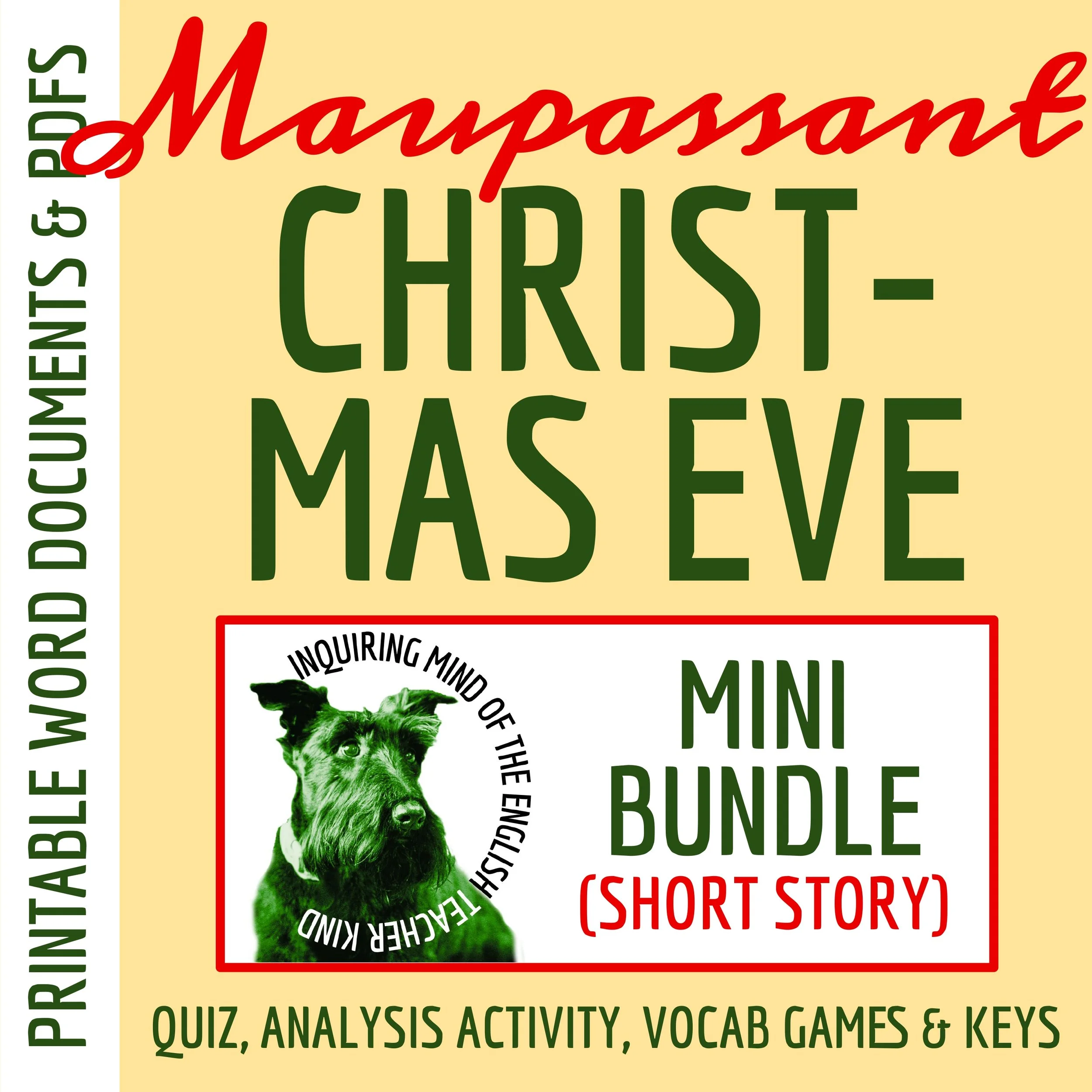 "Christmas Eve" by Guy de Maupassant Quiz, Analysis Worksheet, and Vocabulary Games