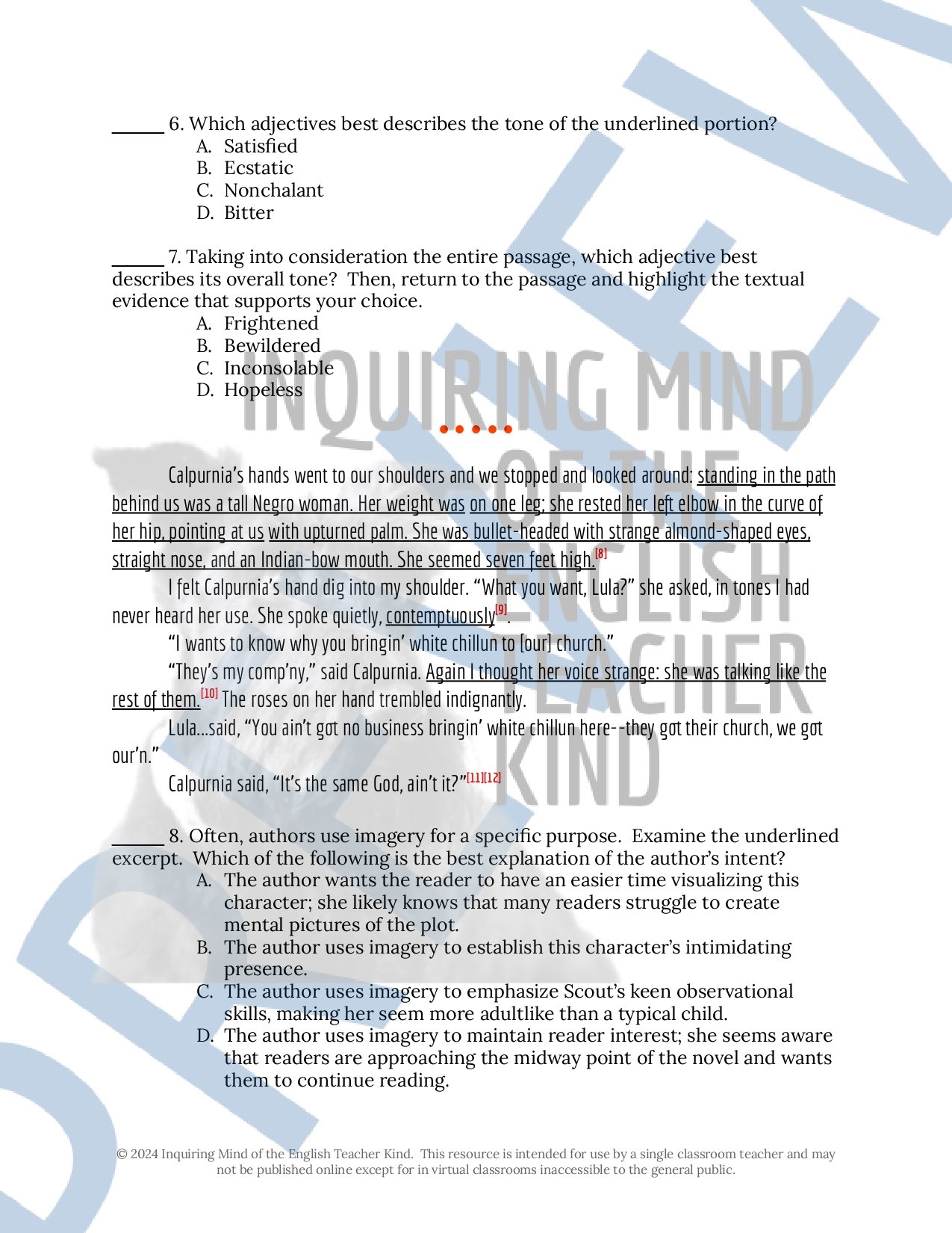 To Kill a Mockingbird Chapters 12 and 13 Quizzes, Close Reading Inference Worksheets, and Vocabulary Games for High School English Language Arts