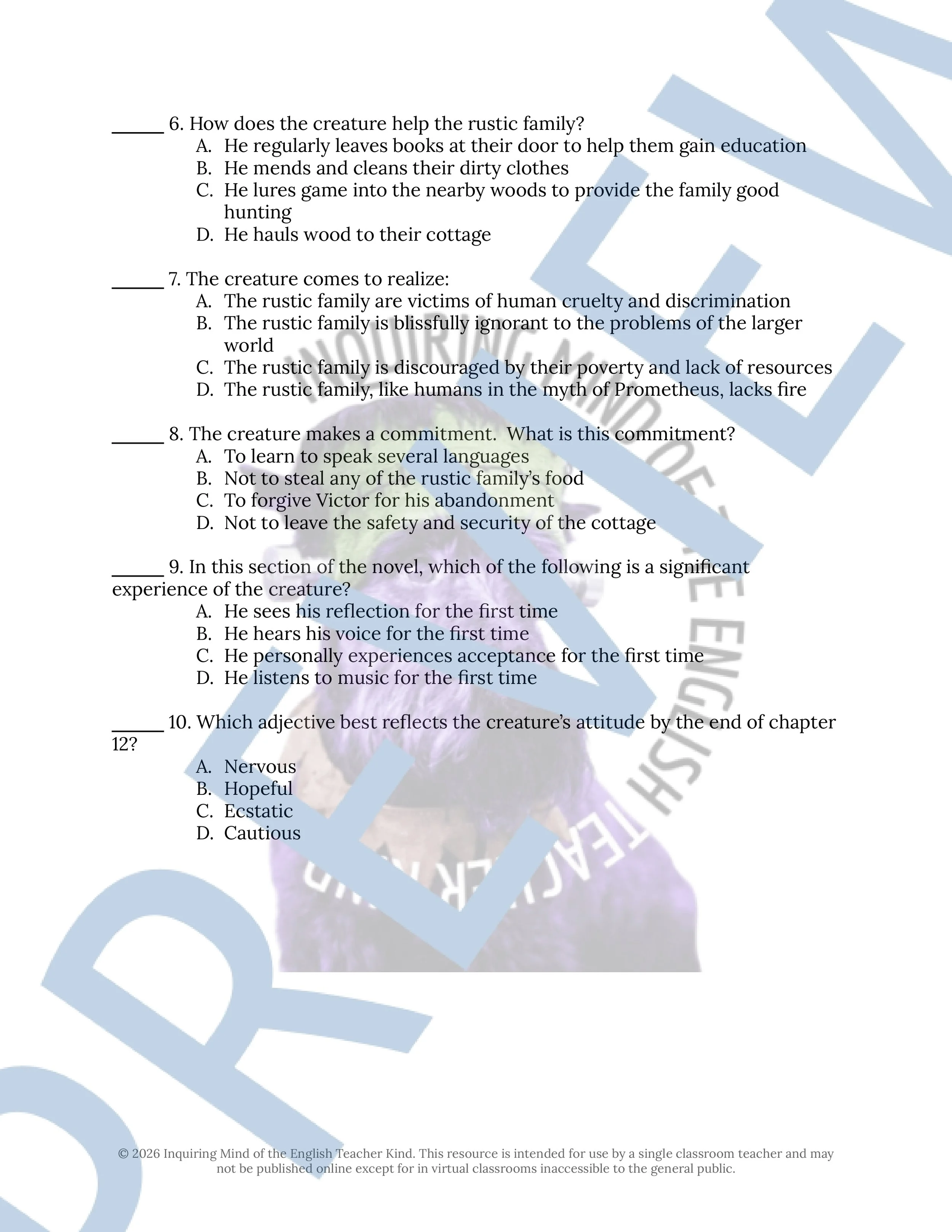 Frankestein by Mary Shelley Chapters 10, 11, and 12 Quiz and Answer Key (2).jpg