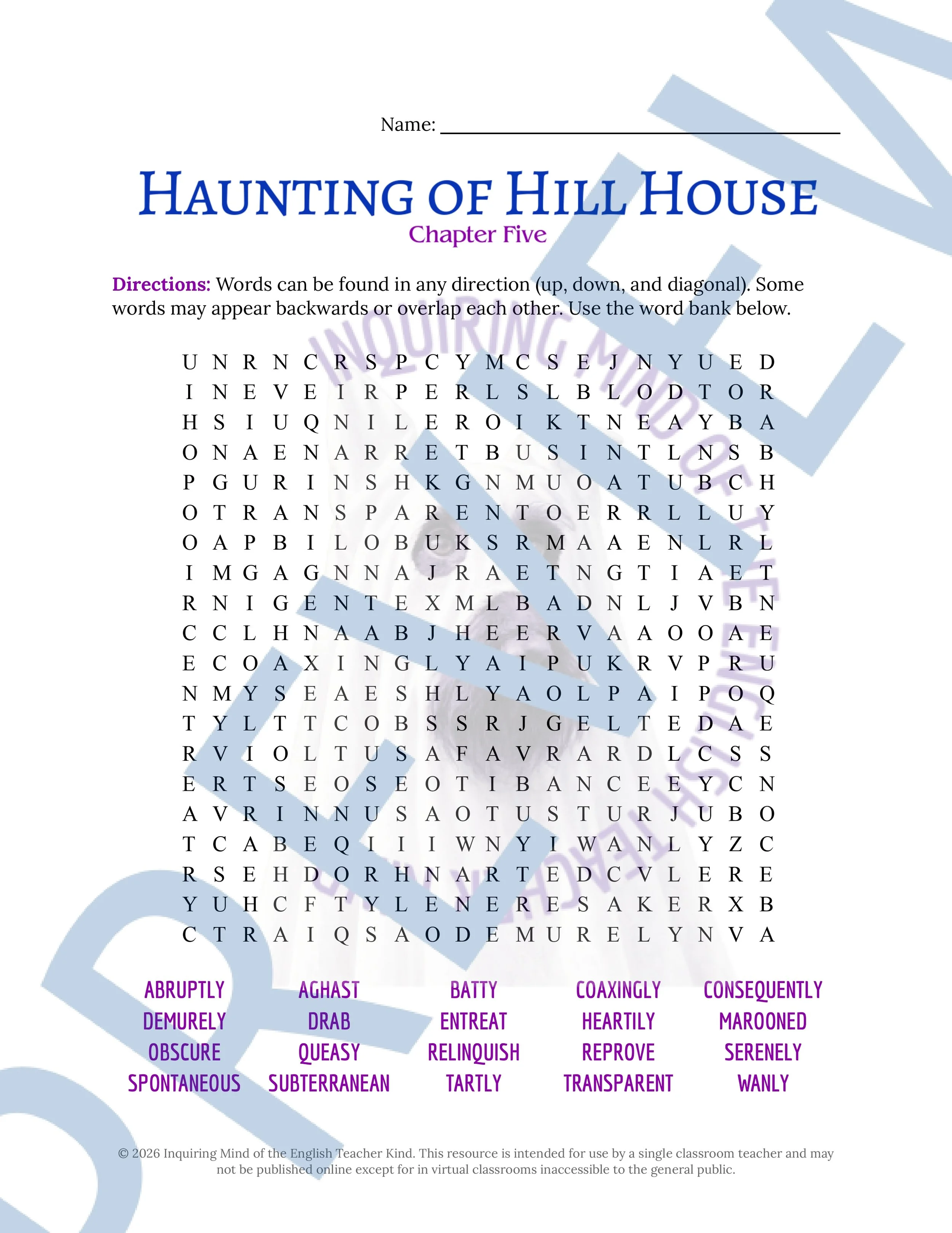 The Haunting of Hill House by Shirley Jackson Chapter 5 Vocabulary Activities (5).jpg