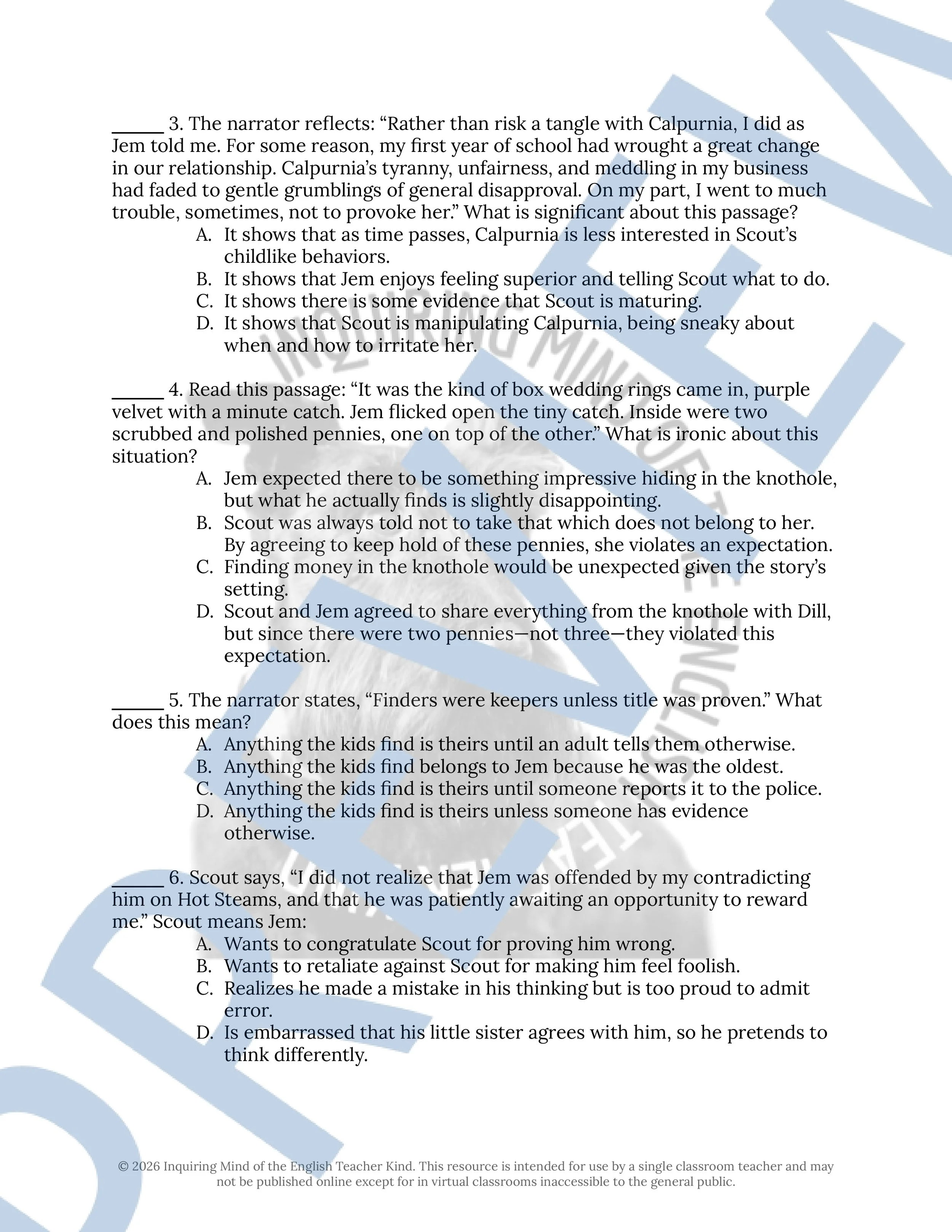 To Kill a Mockingbird Chapter 4 Close Reading Analysis Worksheet and Answer Key for High School American Literature Classes (2).jpg