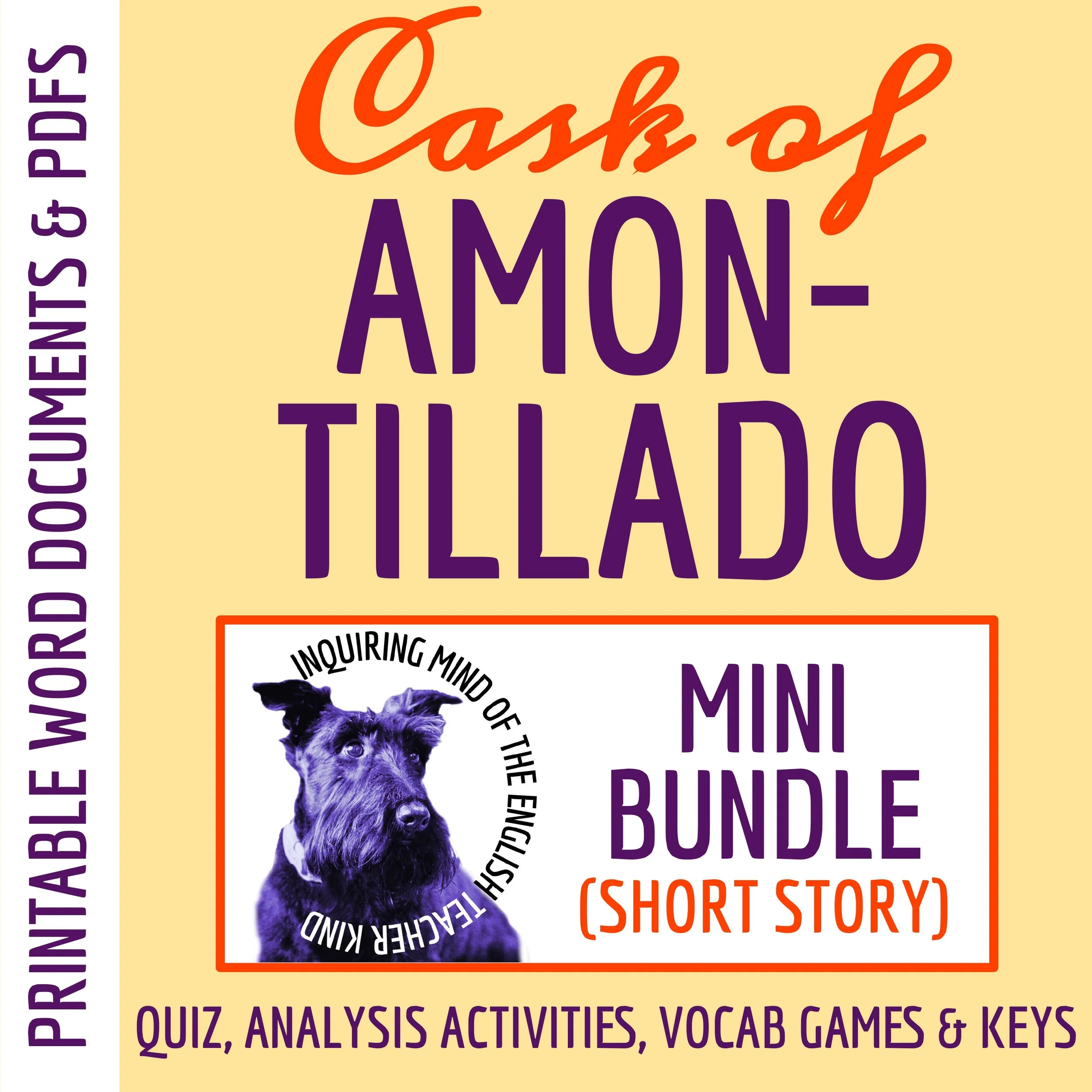 "The Cask of Amontillado" by Edgar Allan Poe Quiz, Close Reading Worksheets, and Vocabulary Games