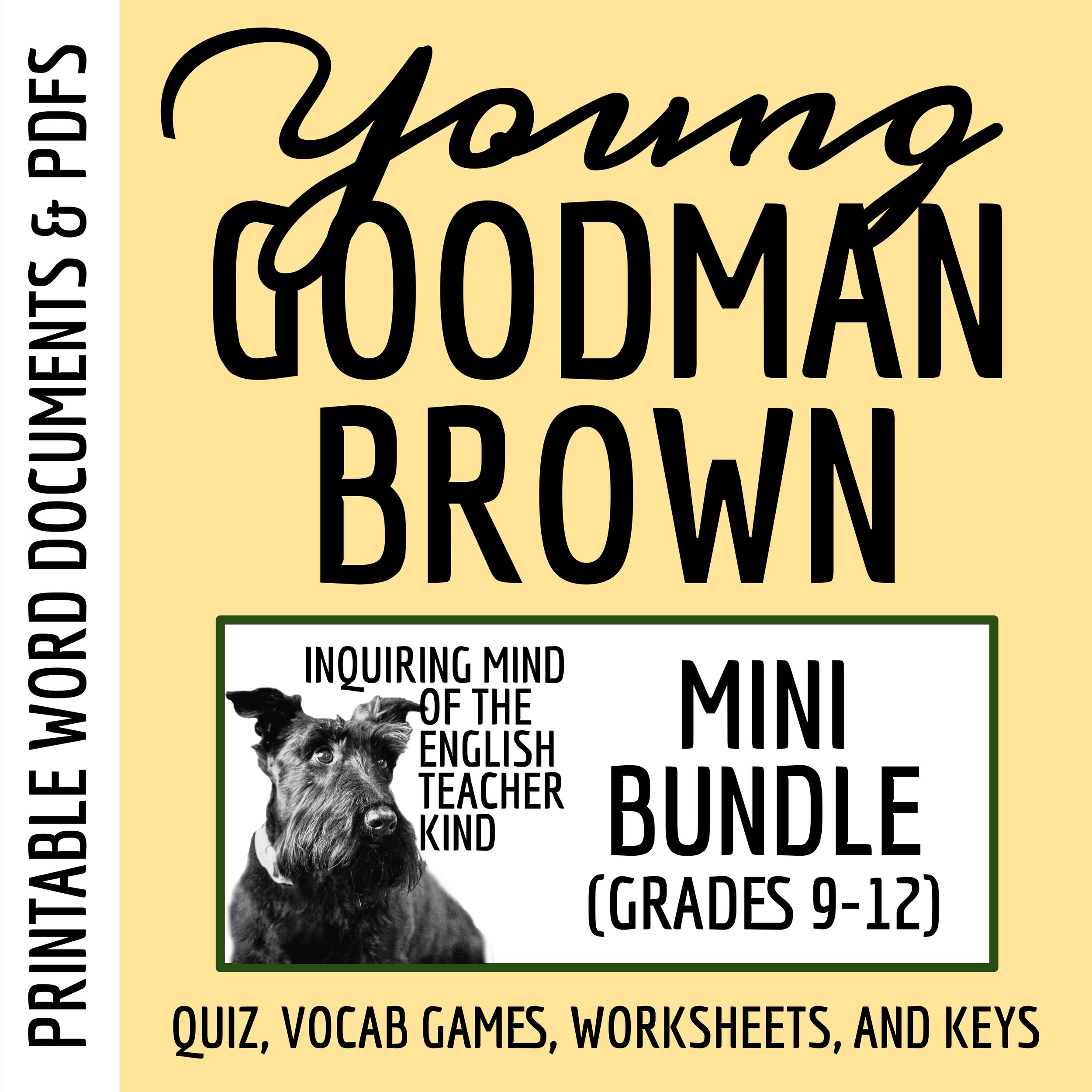 "Young Goodman Brown" Quiz, Vocabulary Games, and Inference Worksheets Bundle