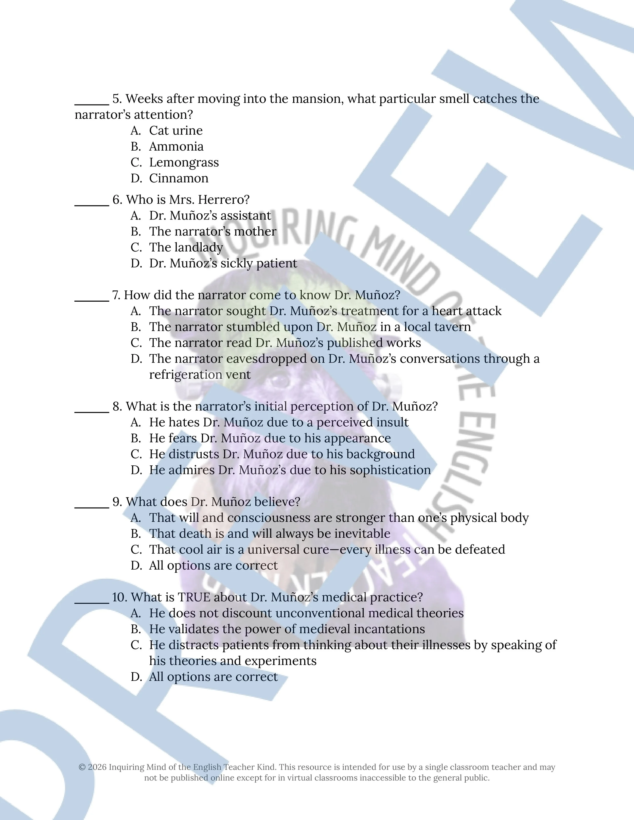 Cool Air by H.P. Lovecraft Quiz and Answer Key - High School Short Story Assessment for High School English Language Arts (2).jpg