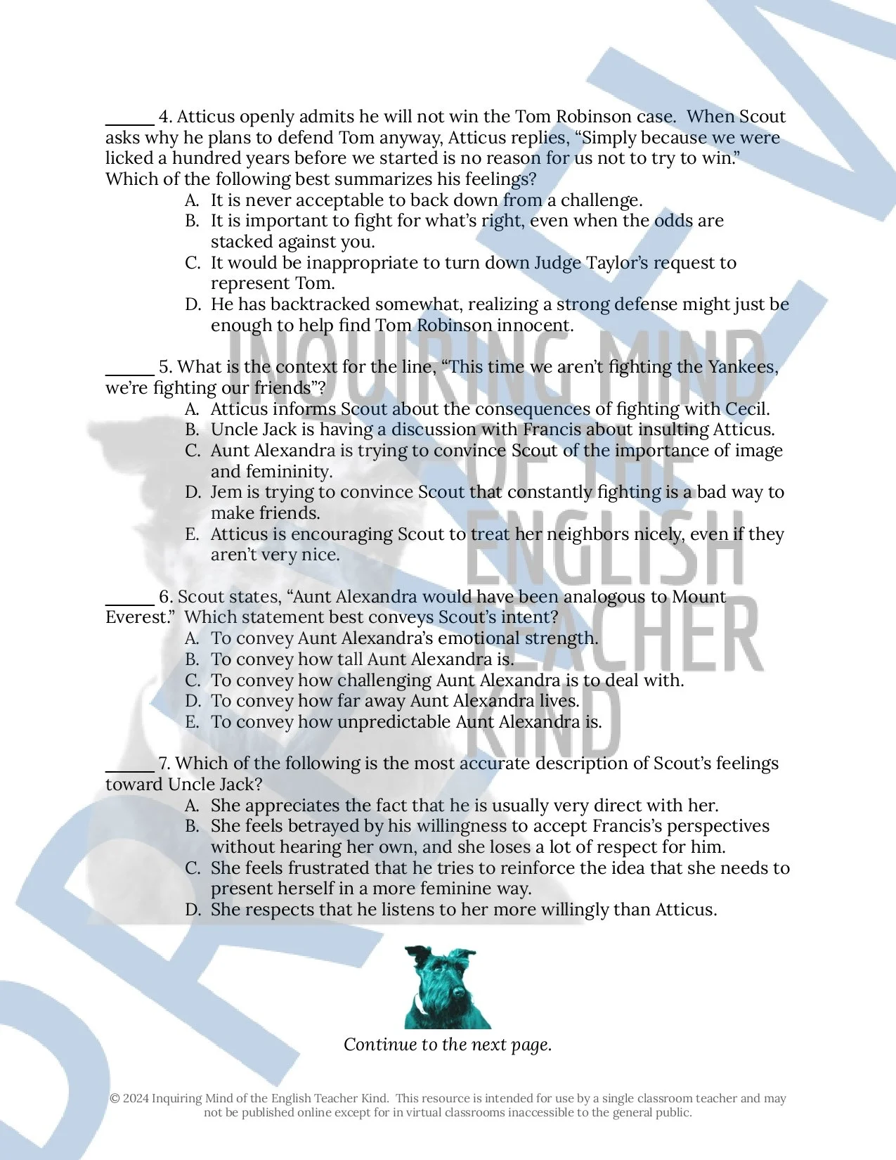 To Kill a Mockingbird Close Reading Analysis Worksheets Bundle with Answer Keys for High School English Language Arts