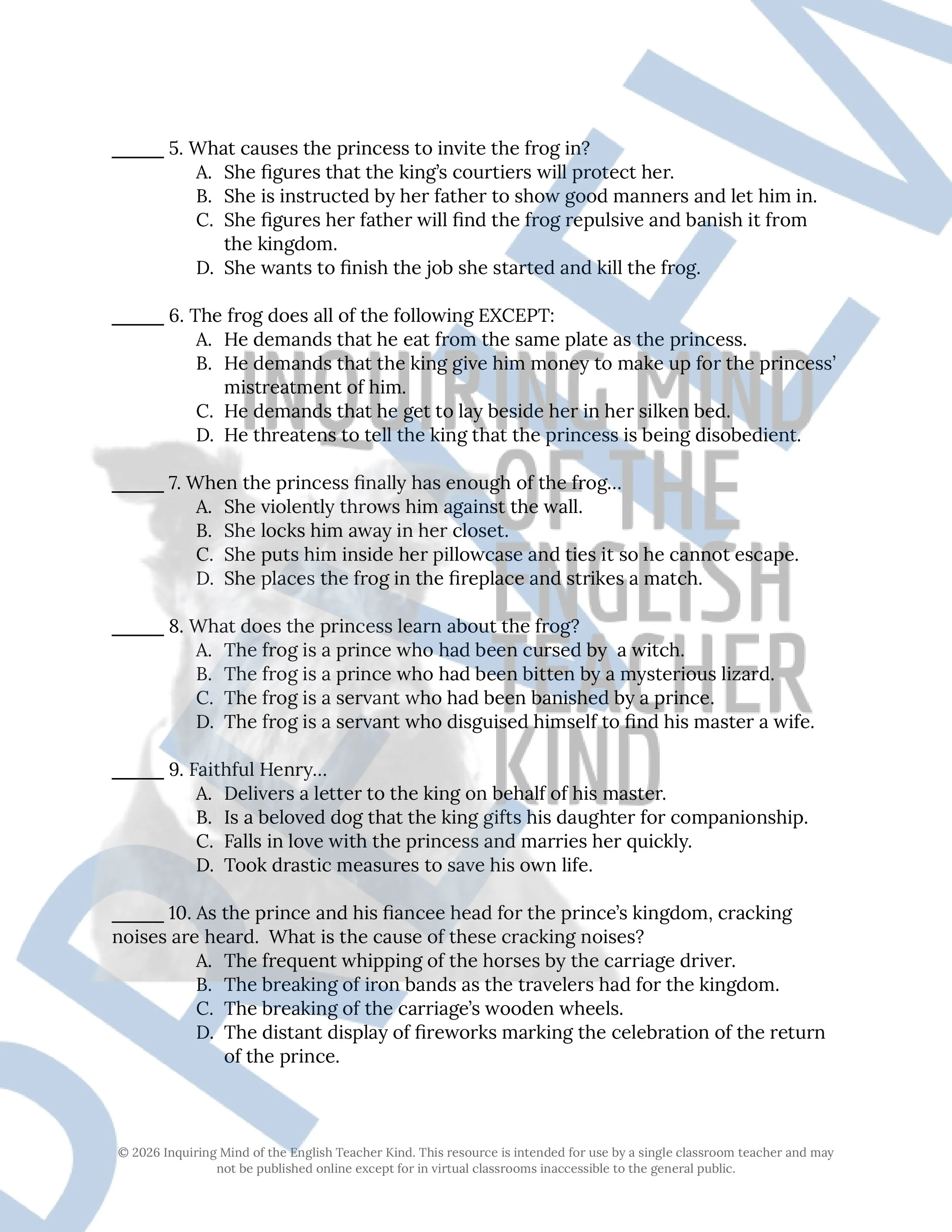 The Frog King Brothers Grimm Fairy Tale Quiz and Answer Key (2).jpg