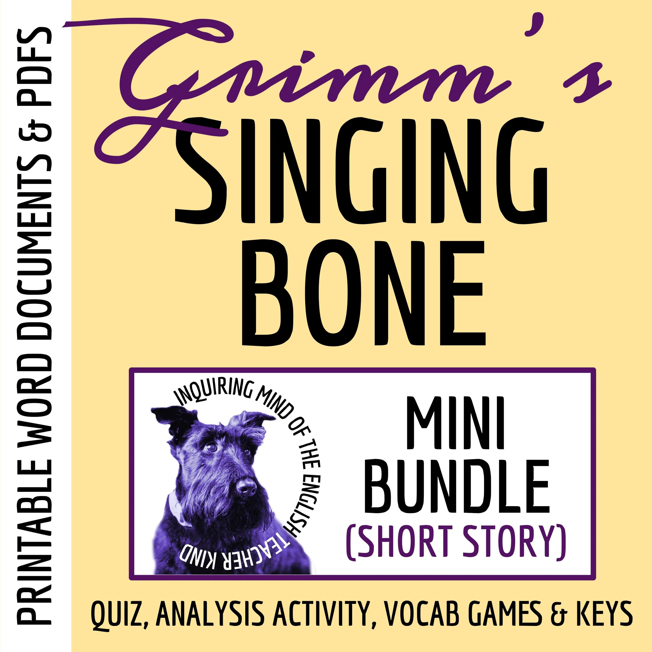 "The Singing Bone" Quiz, Close Reading Worksheet, and Vocabulary Games (Grimm's Fairy Tale)