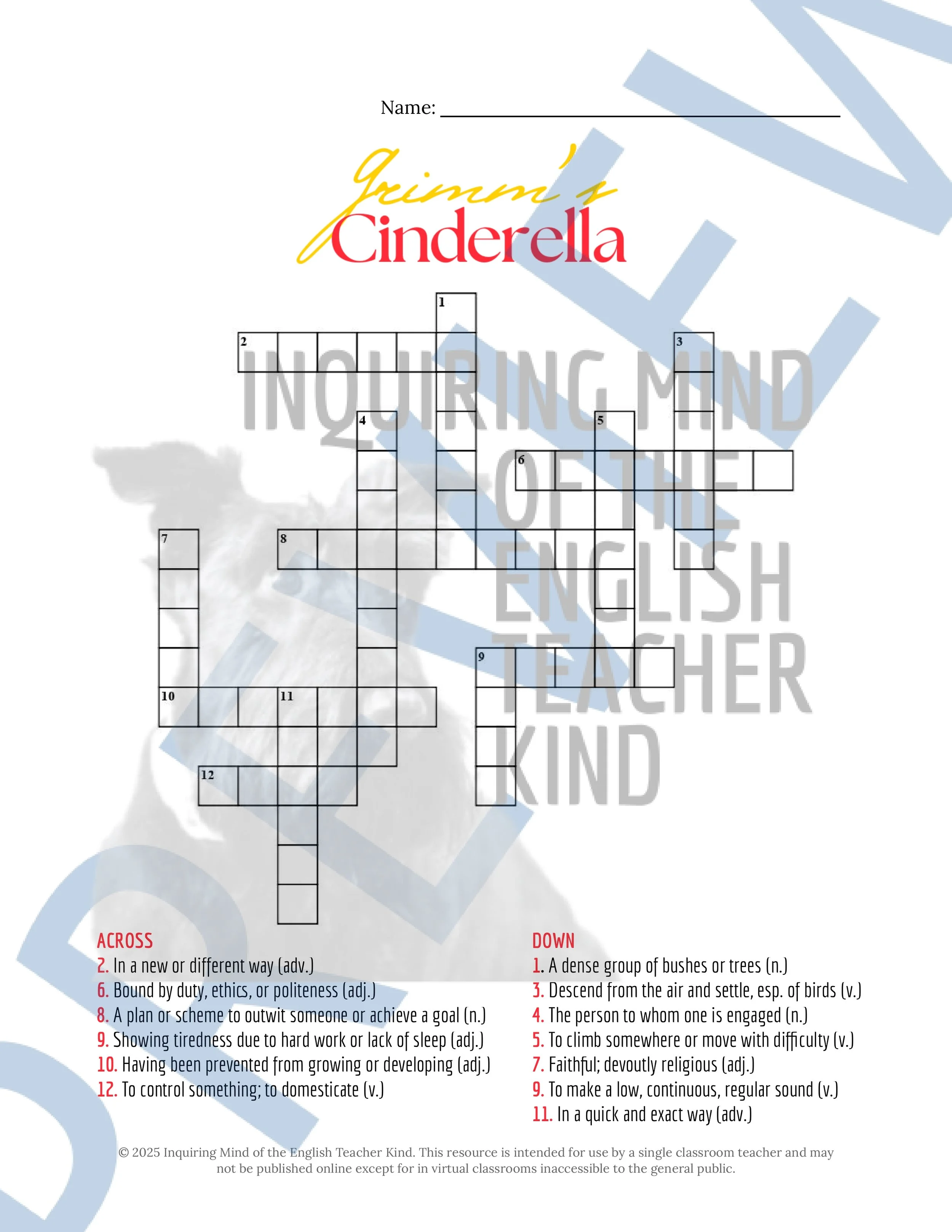 Cinderella Grimm's Fairy Tale Vocabulary Activities from Inquiring Mind of the English Teacher Kind (3).jpg
