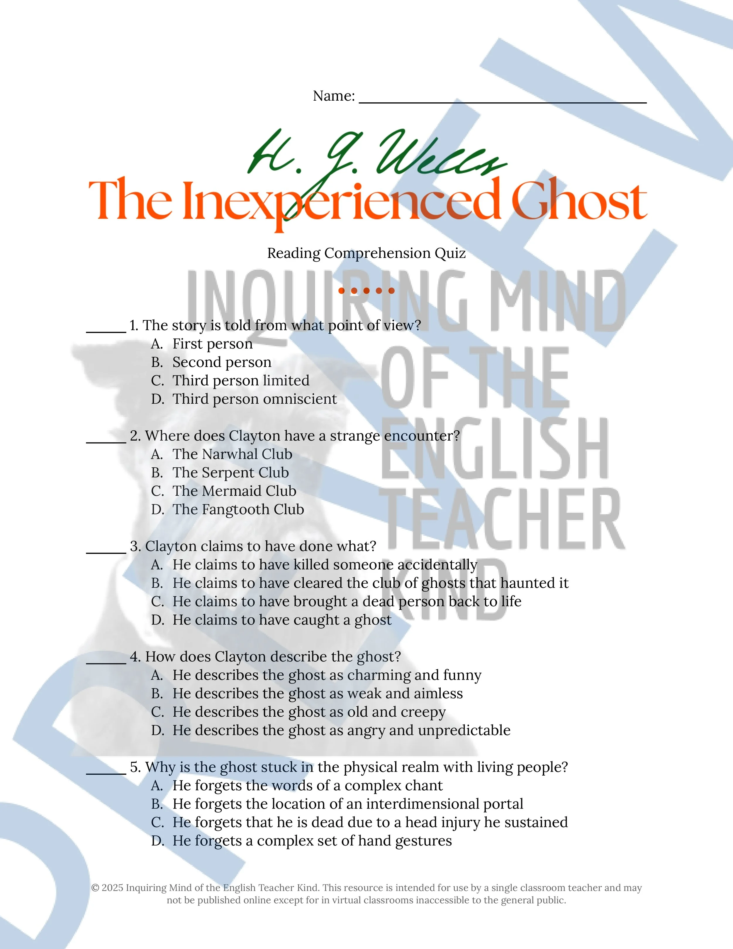 13 Halloween Short Stories for High School Reading Comprehension Quizzes and Answer Keys from Inquiring Mind of the English Teacher Kind
