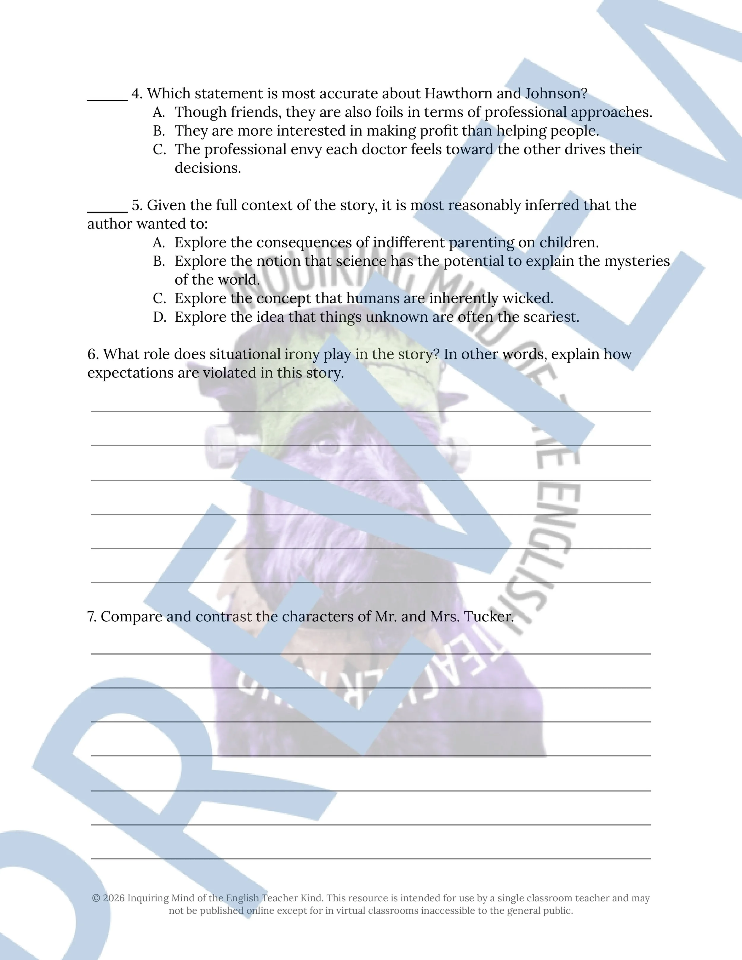 The Thing in the Cellar by David H. Keller Close Reading Analysis Worksheet - High School Short Story for the Halloween Season (2).jpg