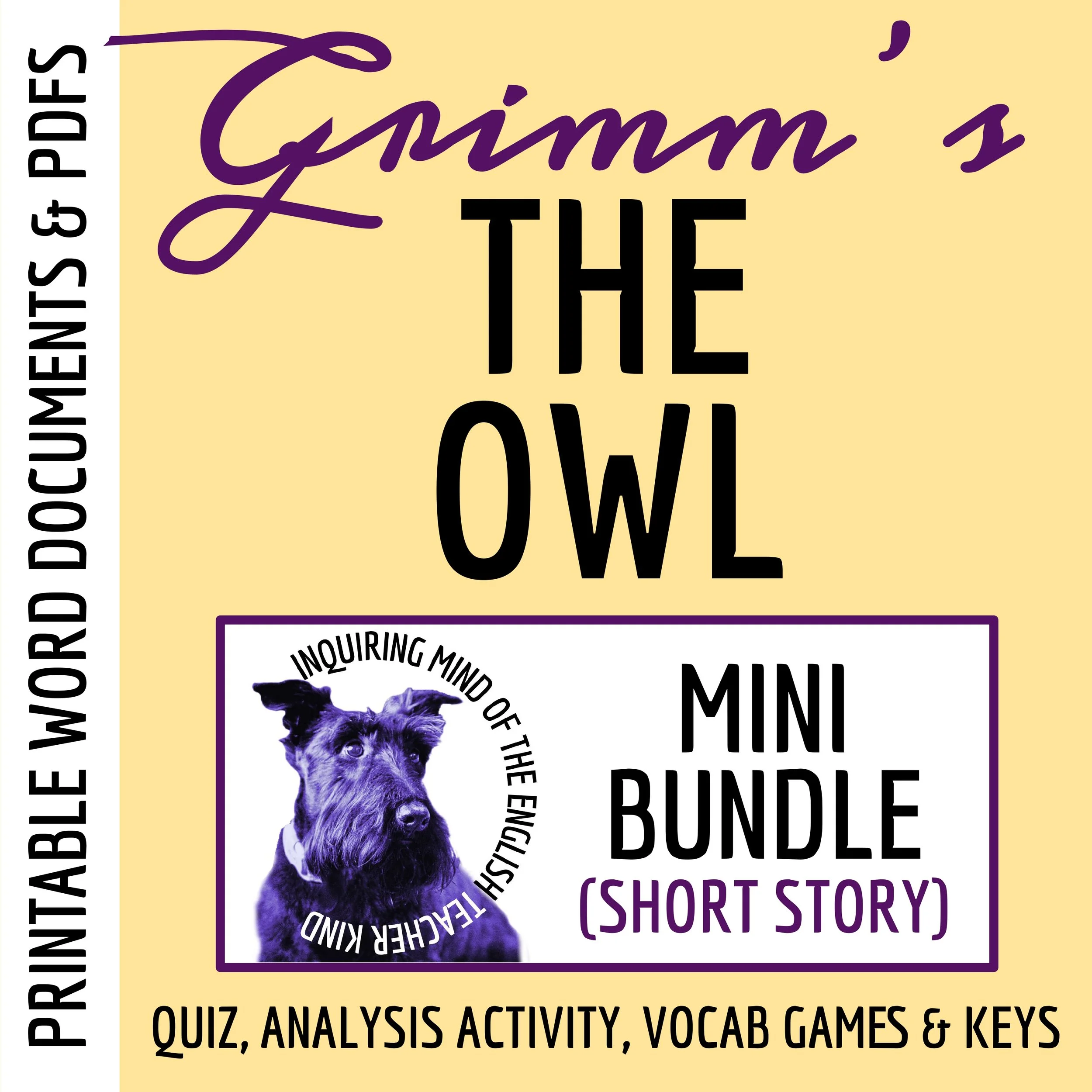 "The Owl" by the Brothers Grimm Quiz, Close Reading, and Vocabulary Games