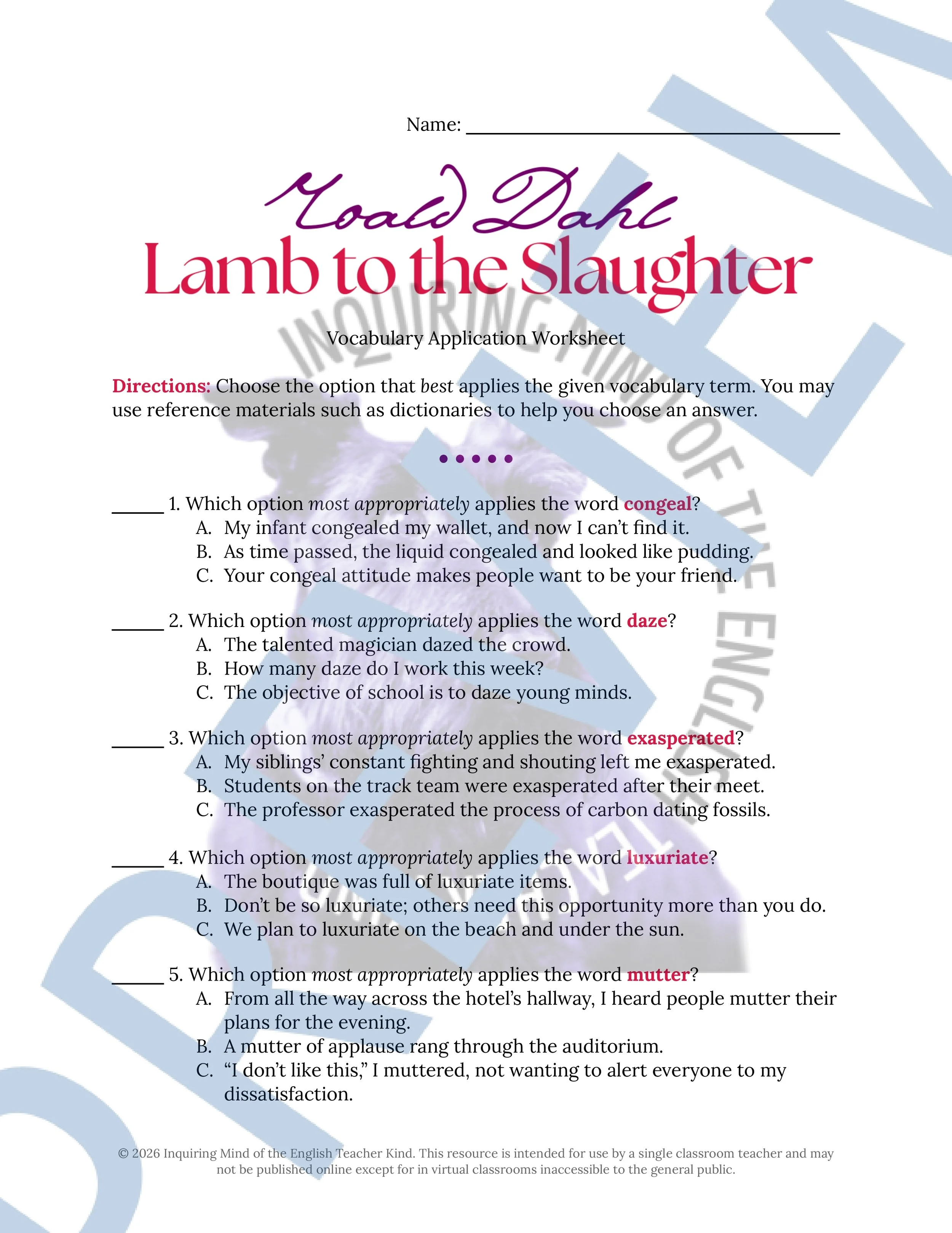 Lamb to the Slaughter by Roald Dahl Vocabulary Activities (1).jpg