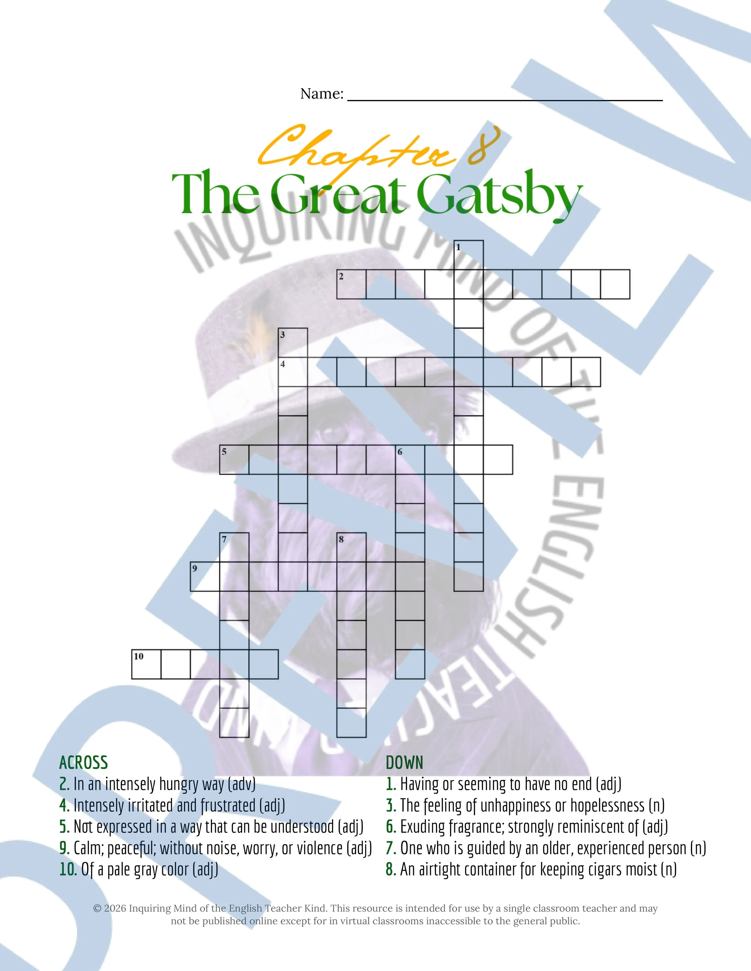 The Great Gatsby Chapter 8 Vocabulary Activities for High School American Literature - Crossword Puzzle and Word Search (3).jpg