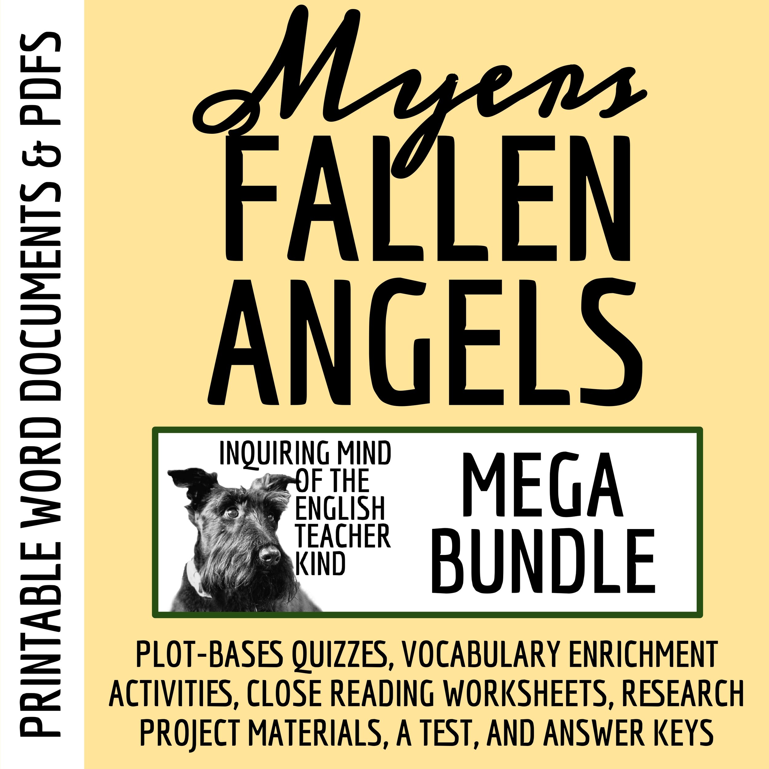 Fallen Angels Quizzes, Worksheets, Research Project, Test, and Answer Keys Mega Bundle from Inquiring Mind of the English Teacher Kind
