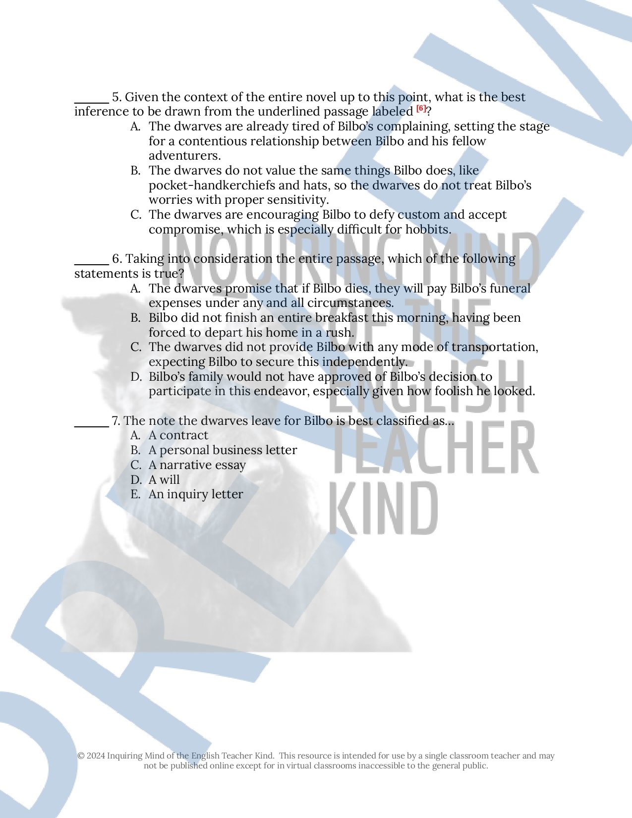 The Hobbit Quiz, Close Reading, and Vocabulary Games Bundle for High School (Chapters 1 and 2)