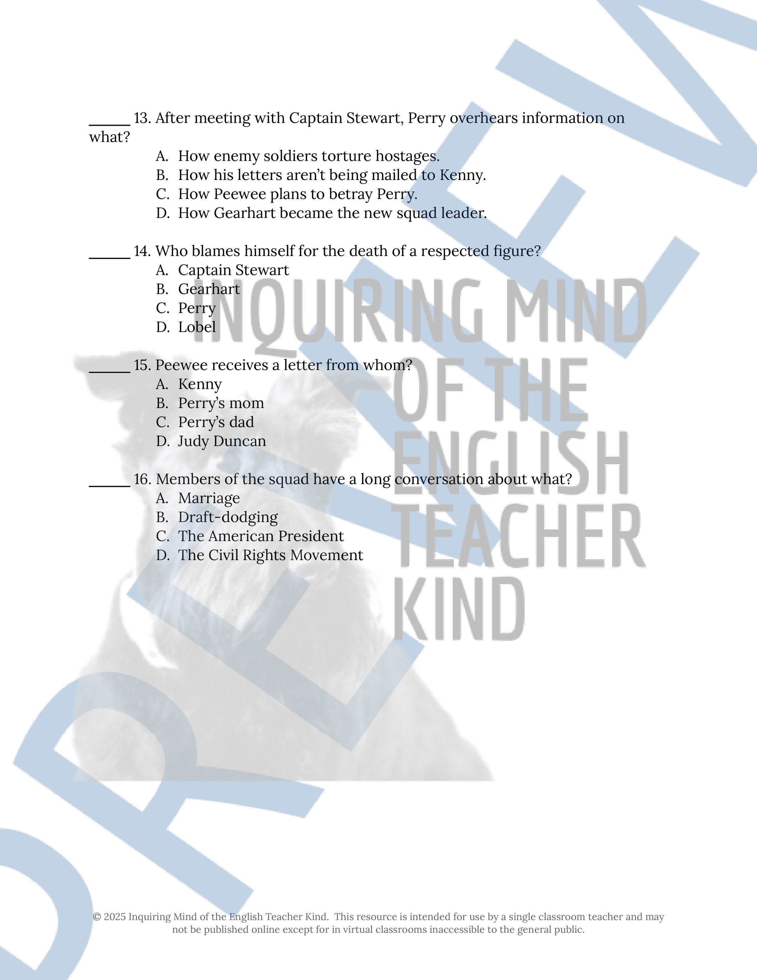 Fallen Angels Quizzes, Worksheets, Research Project, Test, and Answer Keys Mega Bundle from Inquiring Mind of the English Teacher Kind