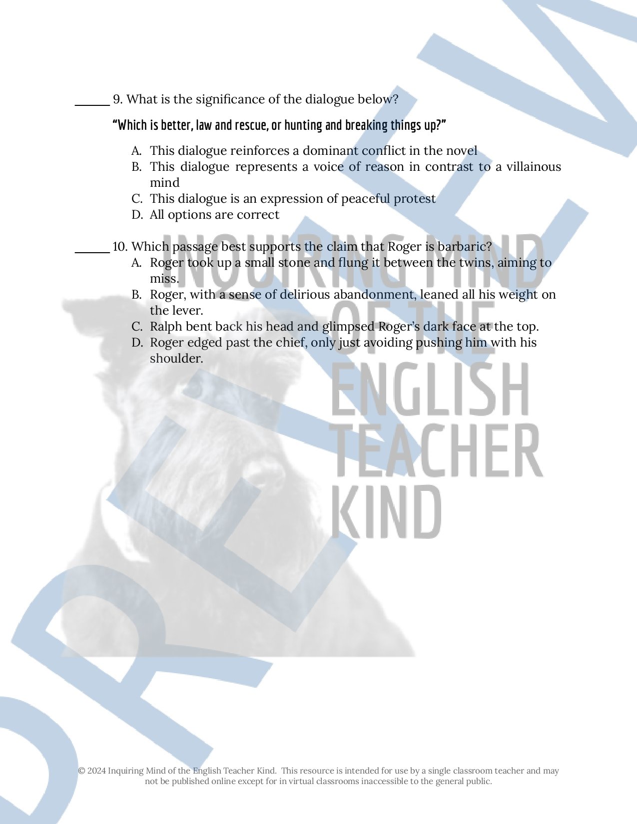 Lord of the Flies Close Reading Analysis Worksheets and Answer Keys Bundle for High School