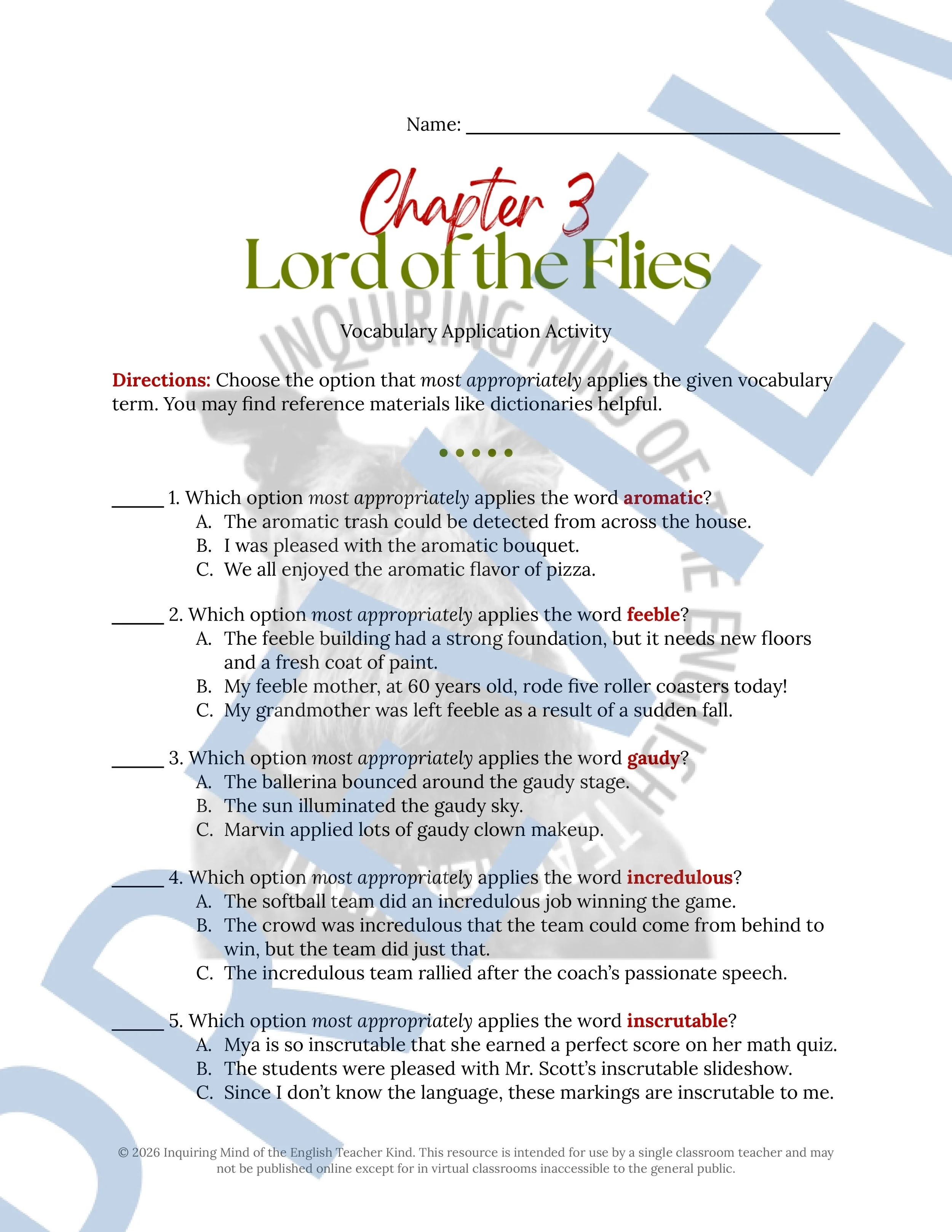 Lord of the Flies Chapter 3 Vocabulary Activities for High School English Language Arts (1).jpg