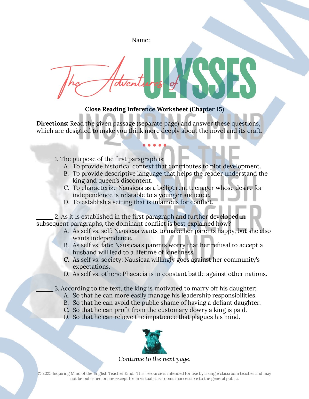 Adventures of Ulysses by Bernard Evslin Chapters 14 and 15 Quiz, Inference Worksheet, and Vocabulary Games for High School English Language Arts