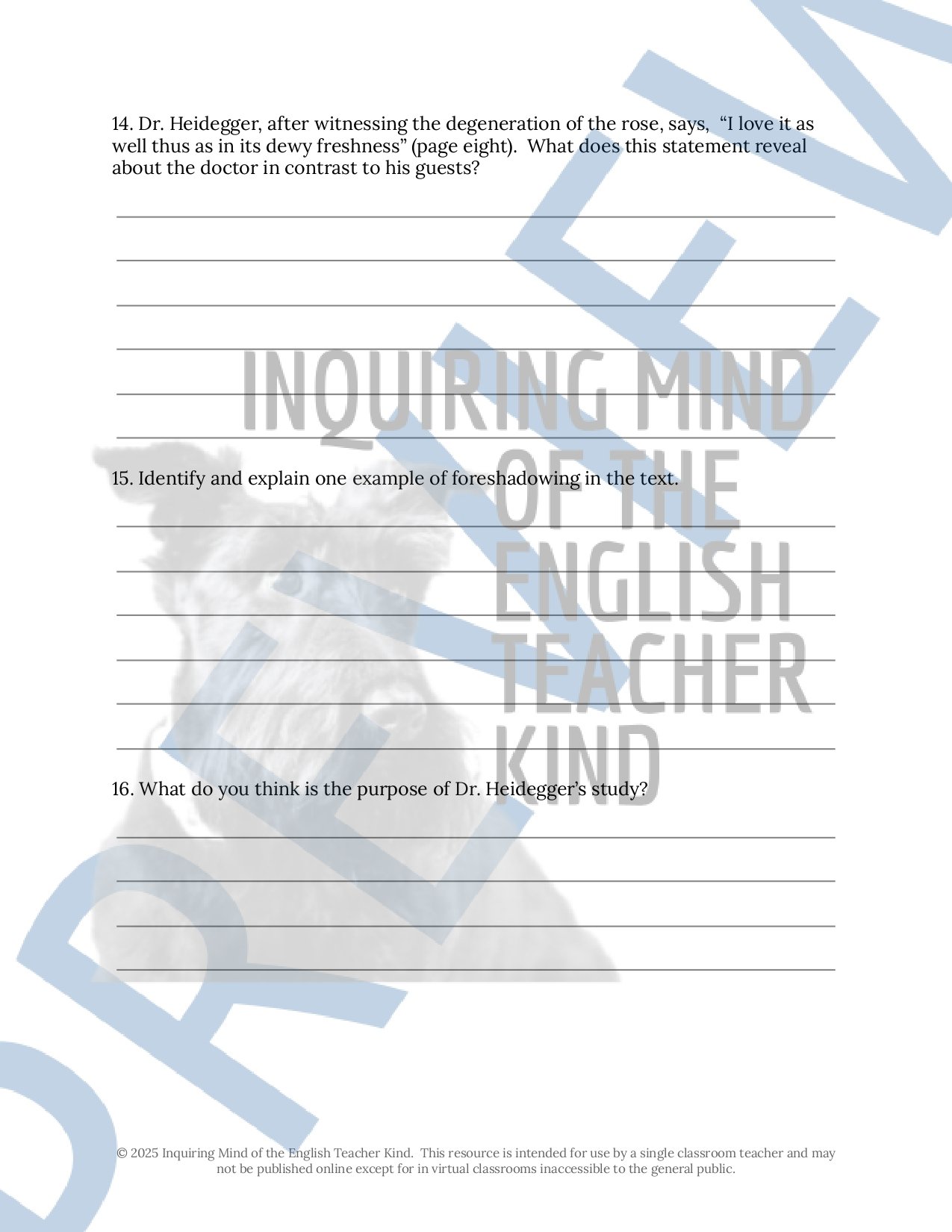 "Dr. Heidegger's Experiment" Quiz, Inference Worksheet, and Vocabulary Games from Inquiring Mind of the English Teacher Kind