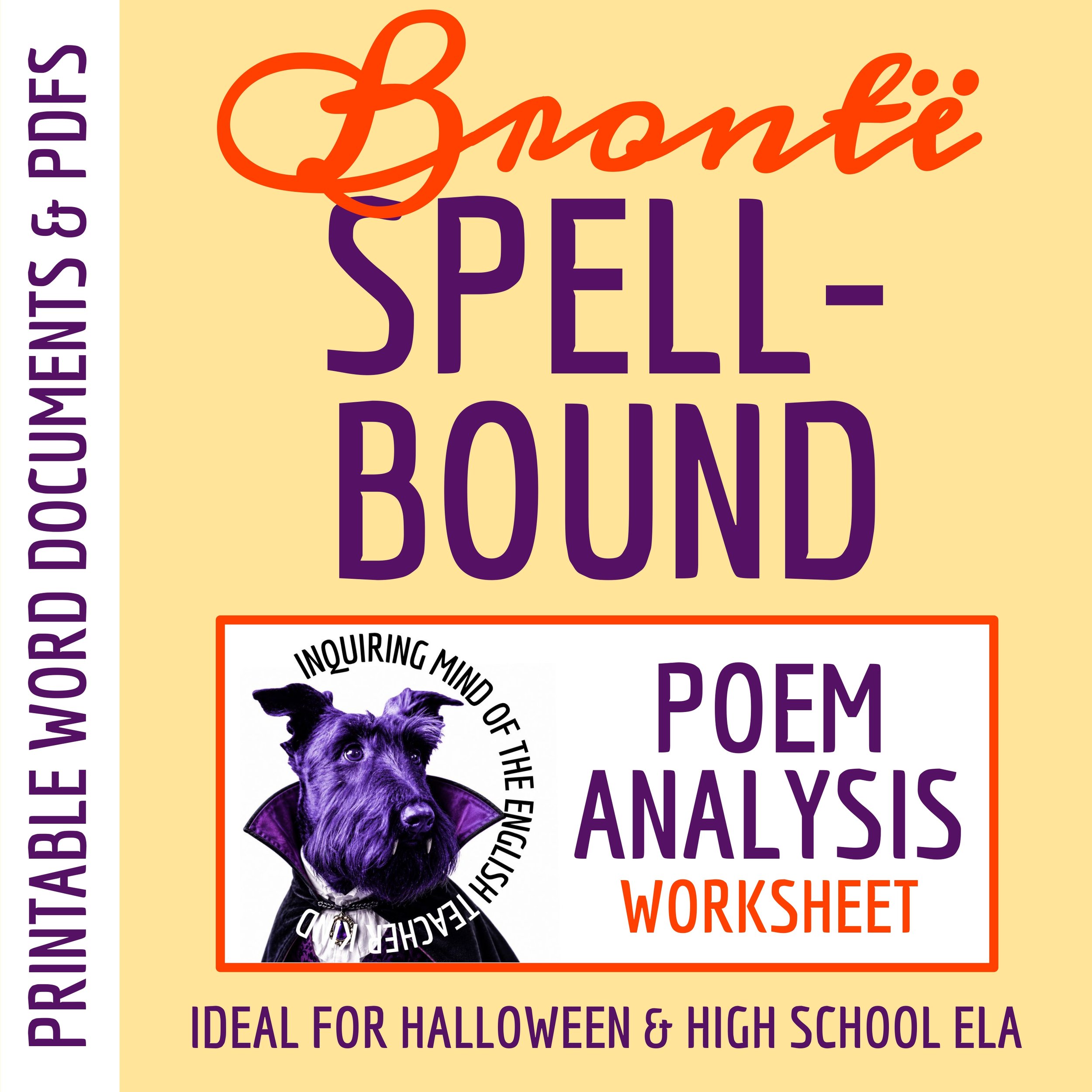 "Spellbound" by Emily Bronte Poem Analysis Worksheet | Gothic British Poetry for Halloween