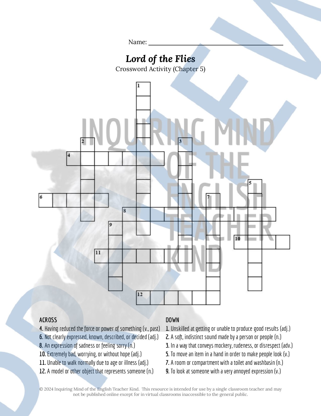 Lord of the Flies Vocabulary Development Games and Activities for High School