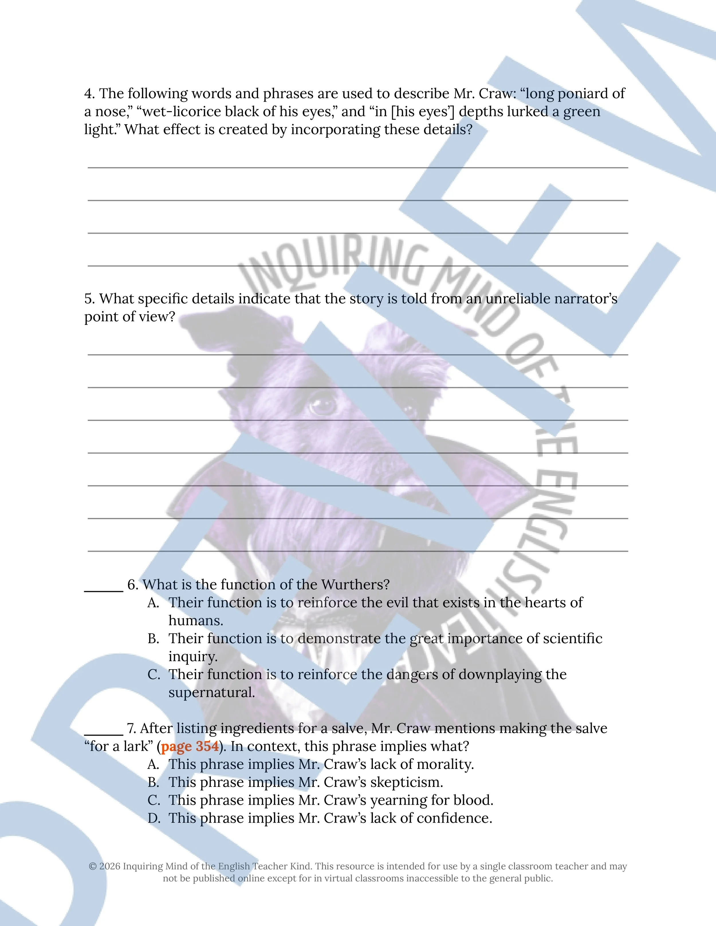 The Werewolf Snarls by Manly Wade Wellman Close Reading Analysis Worksheet - Halloween Horror Short Story for High School (2).jpg