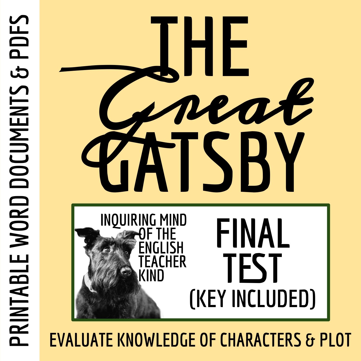 The Great Gatsby by F. Scott Fitzgerald Test, Answer Key, and Study Guide for High School