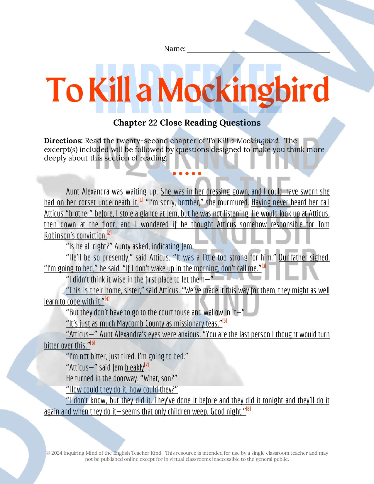 To Kill a Mockingbird Chapters 21, 22, and 23 Quizzes, Close Reading Inference Worksheets, and Vocabulary Games for High School English Language Arts