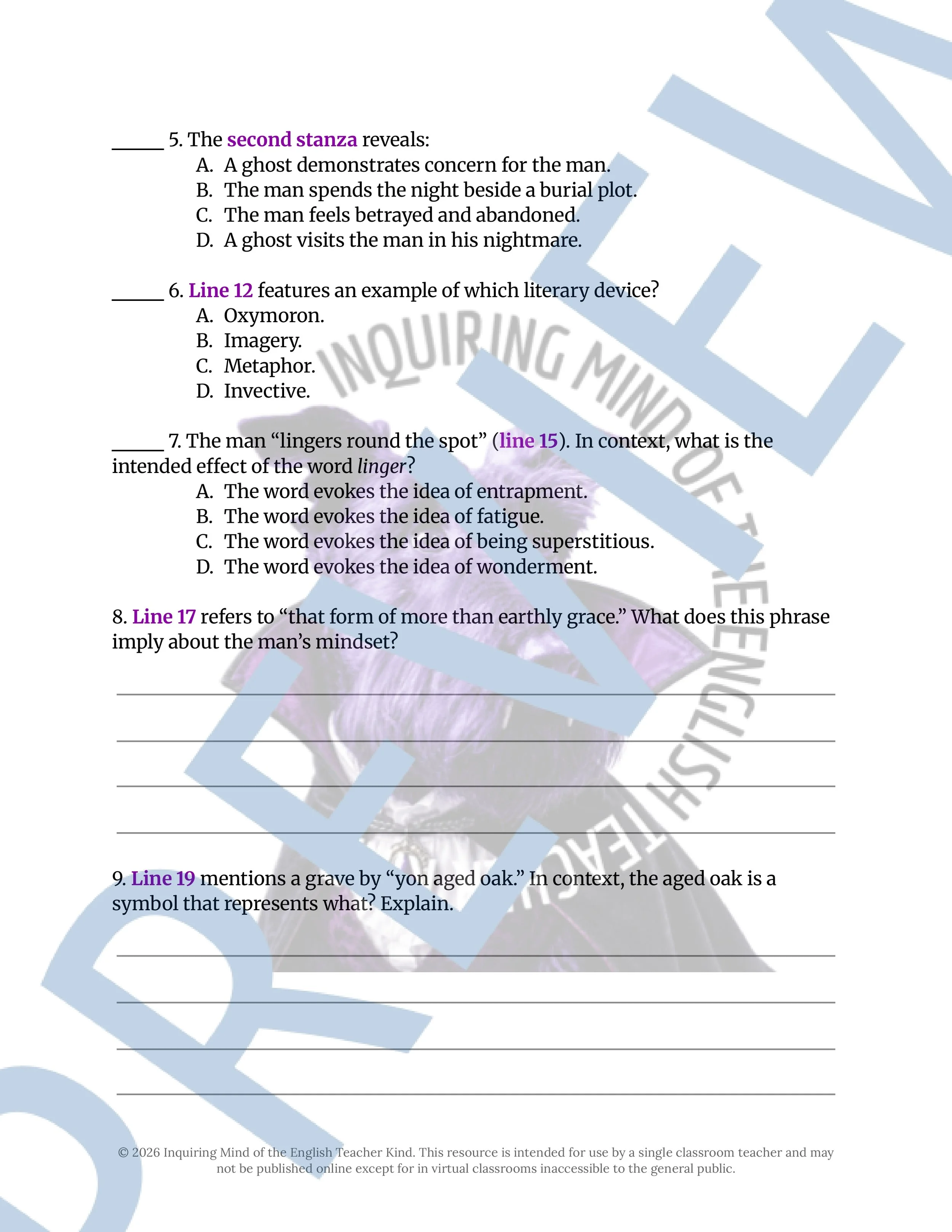The Dead Their Vigil Keep by Nathaniel Hawthorne Poem Analysis Worksheet for High School and Halloween (3).jpg